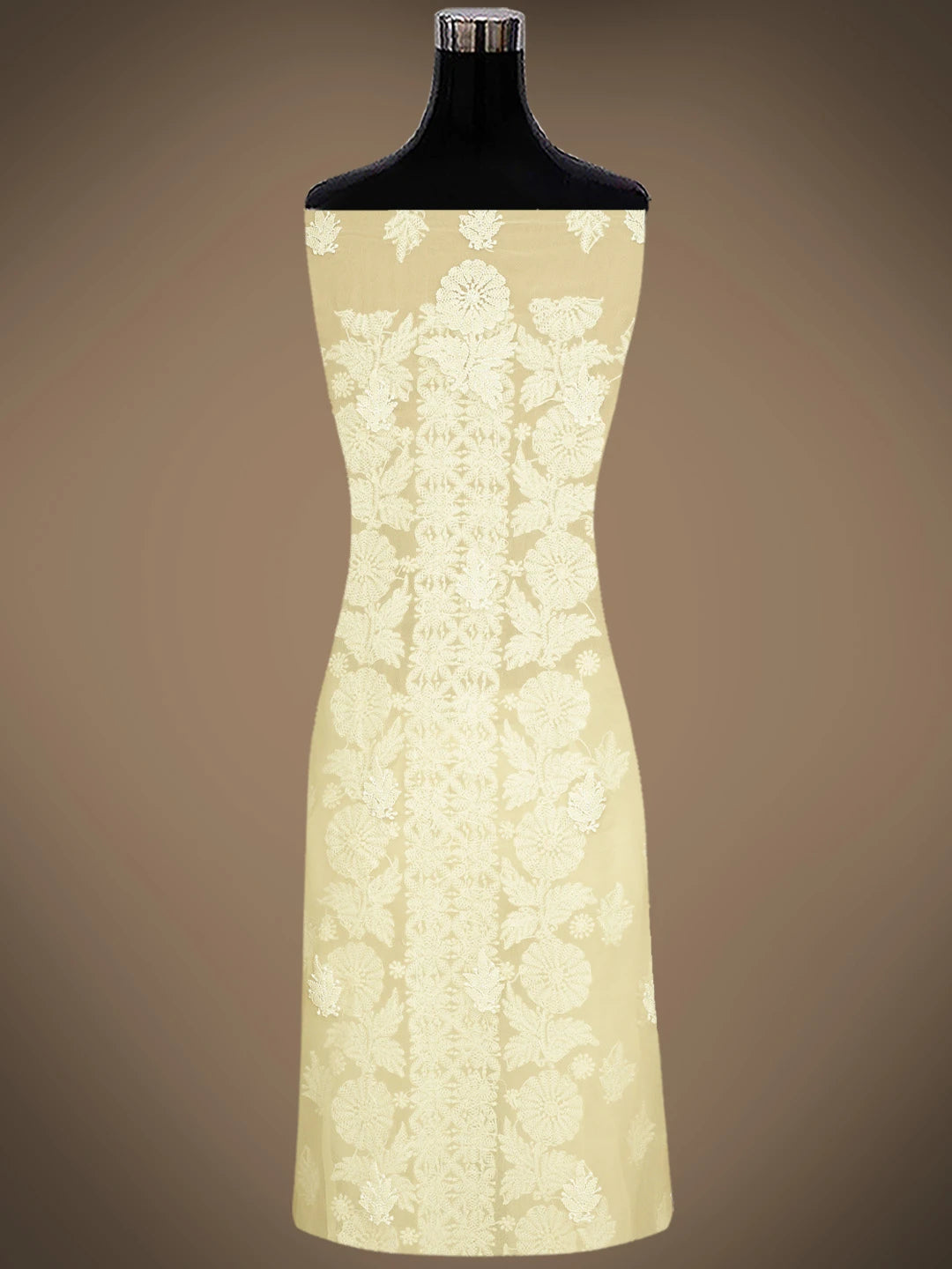 Ada Hand Embroidered Cream Georgette Lucknowi Chikankari Unstitched Suit Piece 01A843434