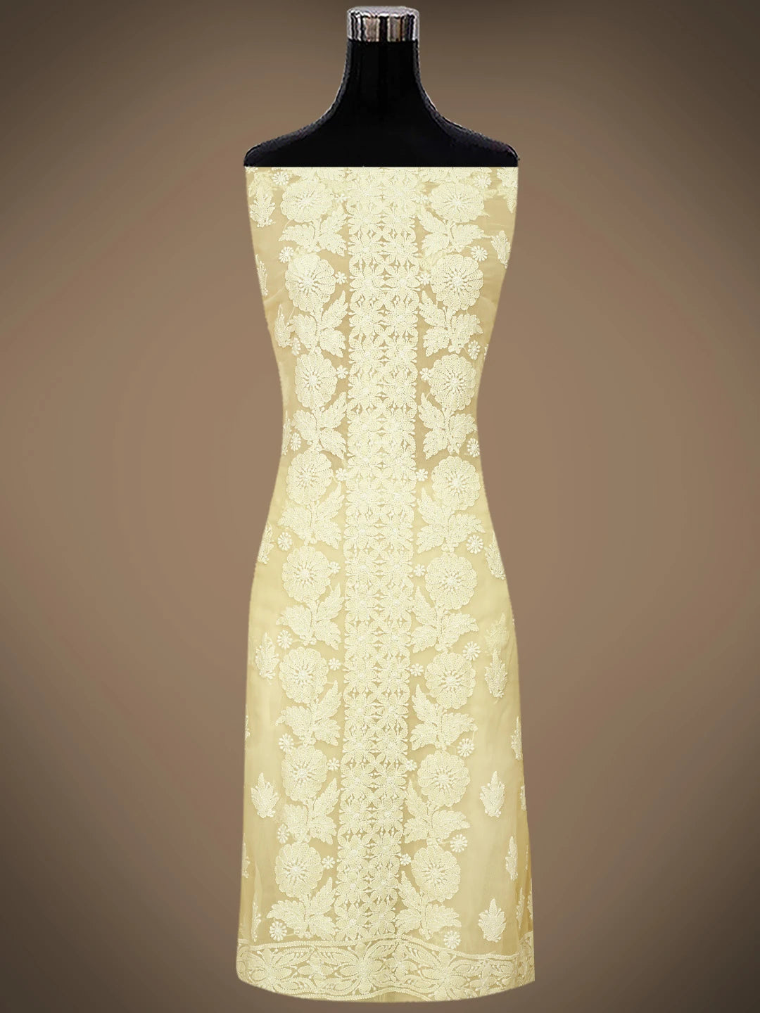 Ada Hand Embroidered Cream Georgette Lucknowi Chikankari Unstitched Suit Piece 01A843434