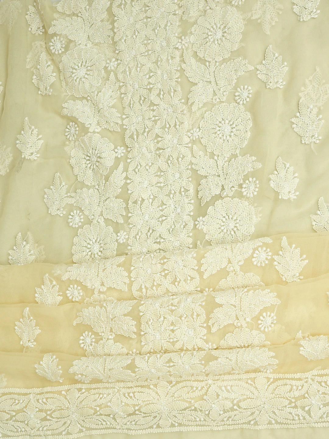 Ada Hand Embroidered Cream Georgette Lucknowi Chikankari Unstitched Suit Piece 01A843434