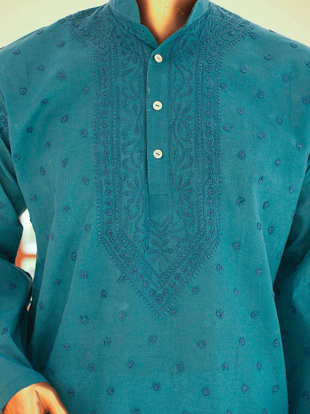 Ada Hand Embroidered Blue Cotton Lucknowi Chikankari Stitched Men's Kurta Piece 01A811975