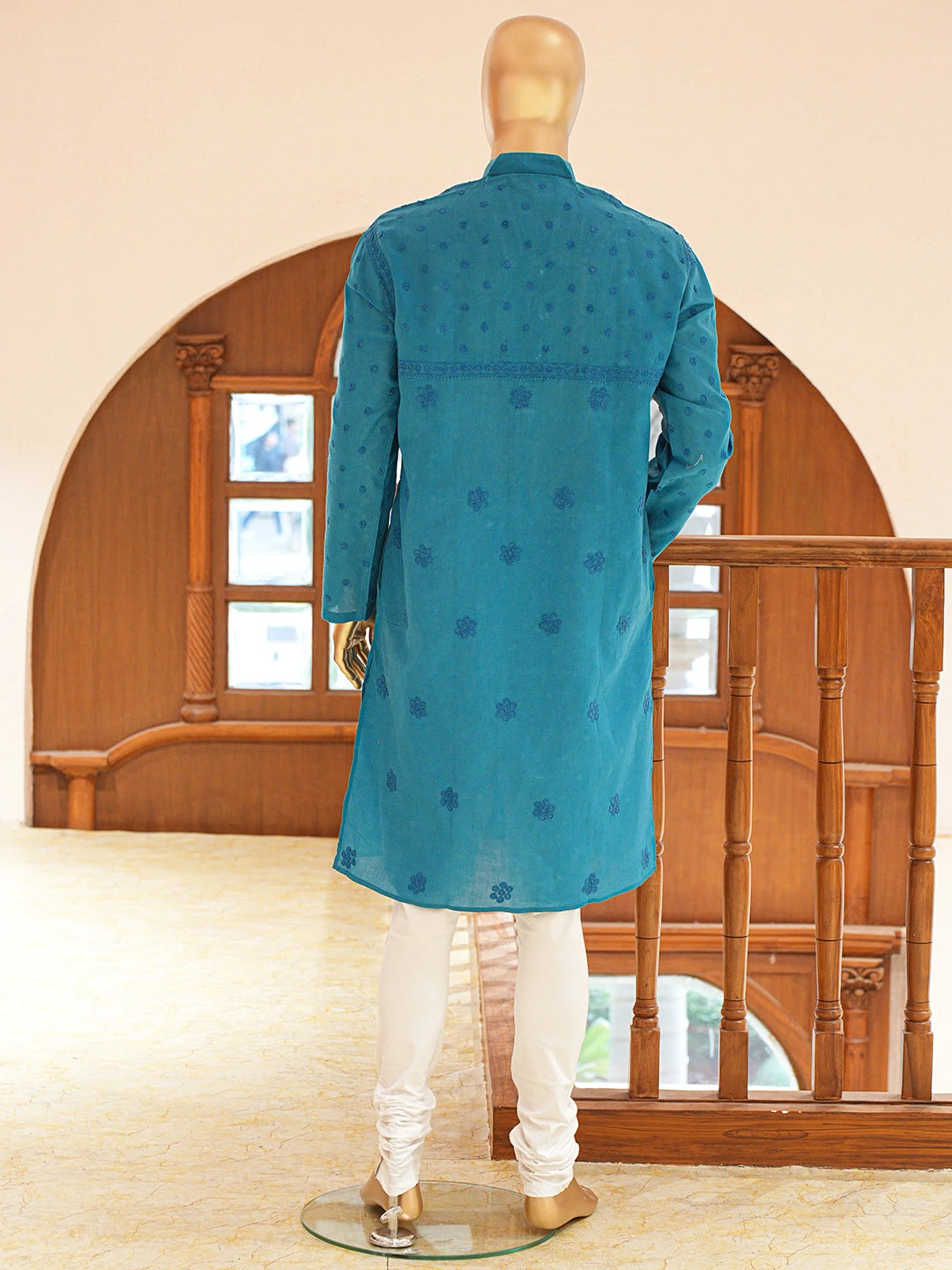 Ada Hand Embroidered Blue Cotton Lucknowi Chikankari Stitched Men's Kurta Piece 01A811975