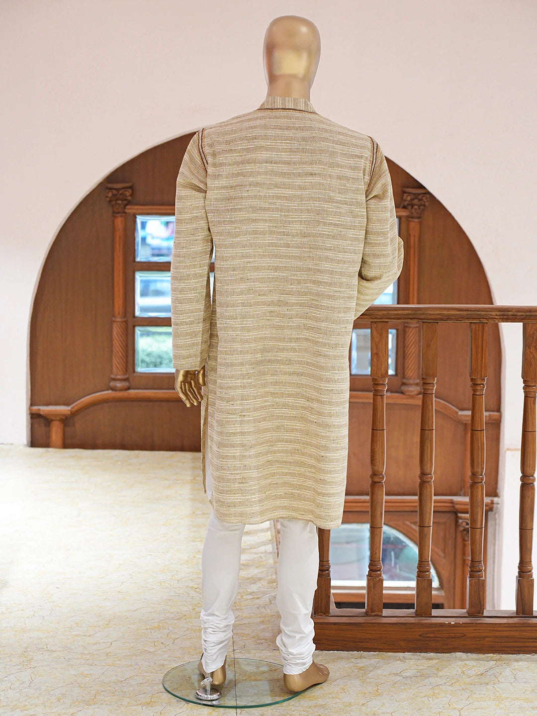 Ada Hand Embroidered Fawn Khadi Cotton Lucknowi Chikankari Stitched Men's Kurta Piece 01A841540