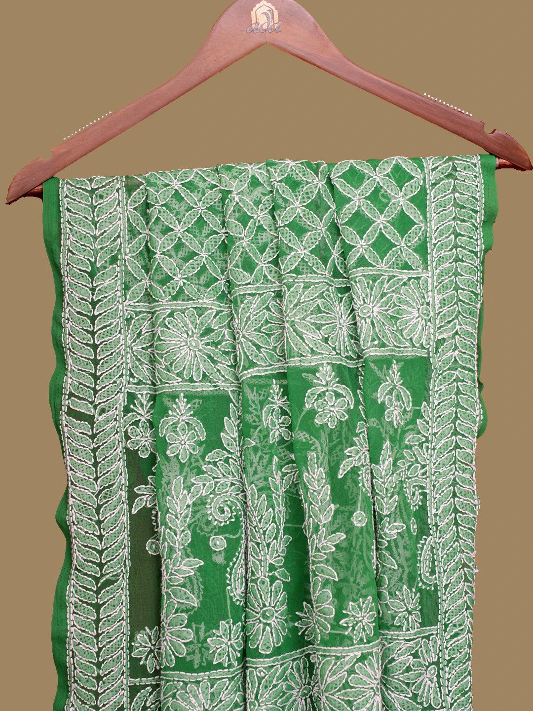 Ada Hand Embroidered Pigment Green Georgette Lucknowi Chikankari Saree With Blouse 01A795554