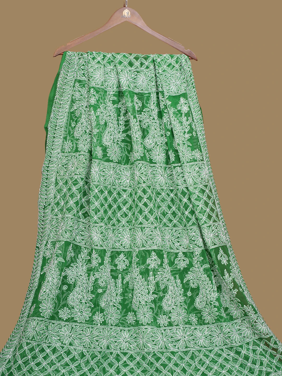 Ada Hand Embroidered Pigment Green Georgette Lucknowi Chikankari Saree With Blouse 01A795554