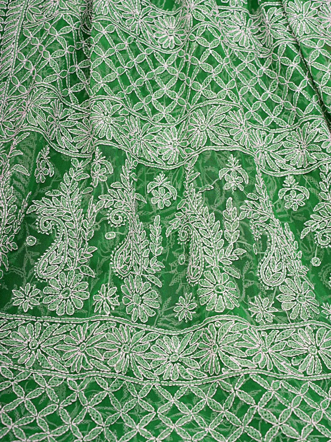 Ada Hand Embroidered Pigment Green Georgette Lucknowi Chikankari Saree With Blouse 01A795554