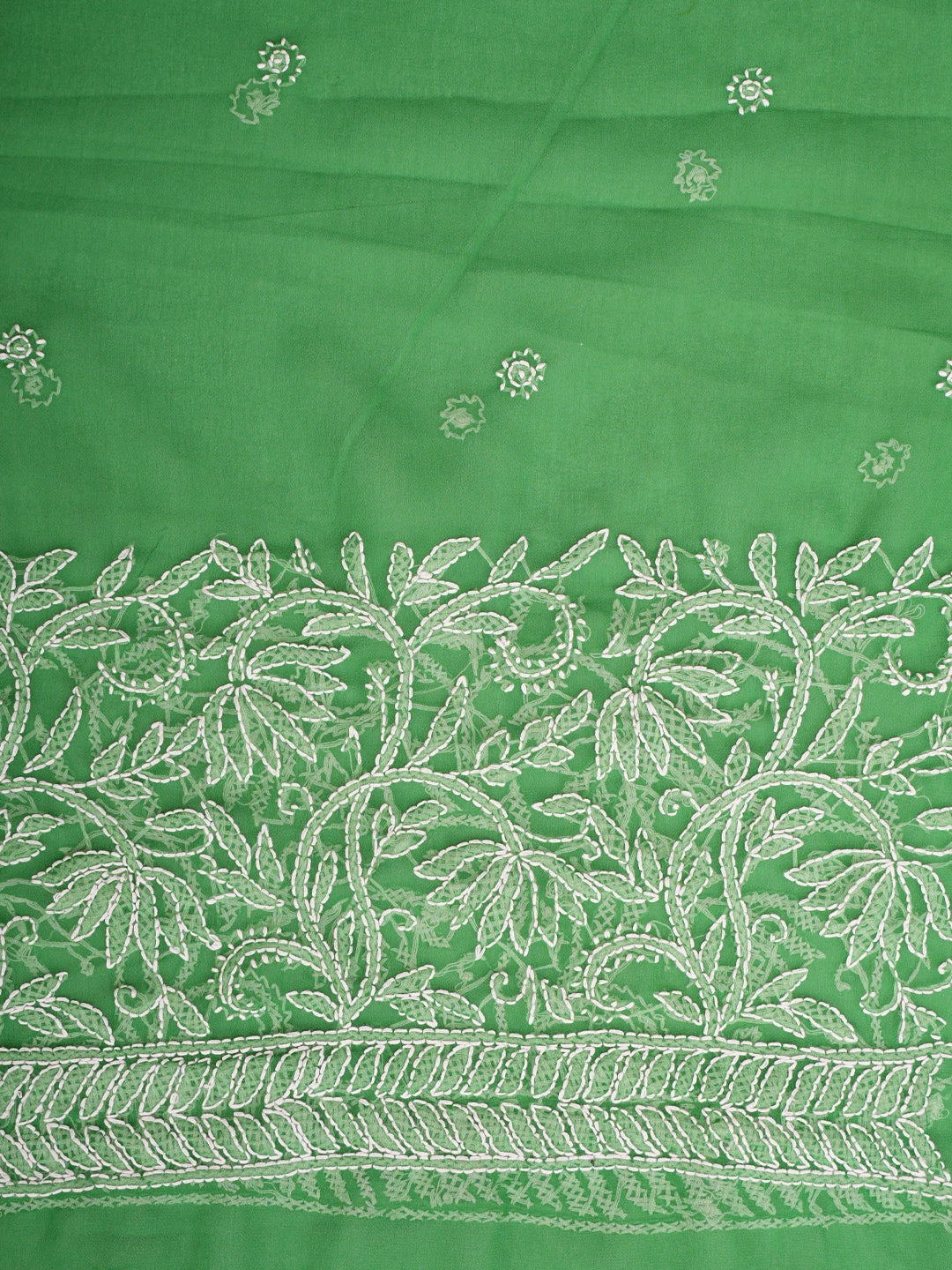 Ada Hand Embroidered Pigment Green Georgette Lucknowi Chikankari Saree With Blouse 01A795554