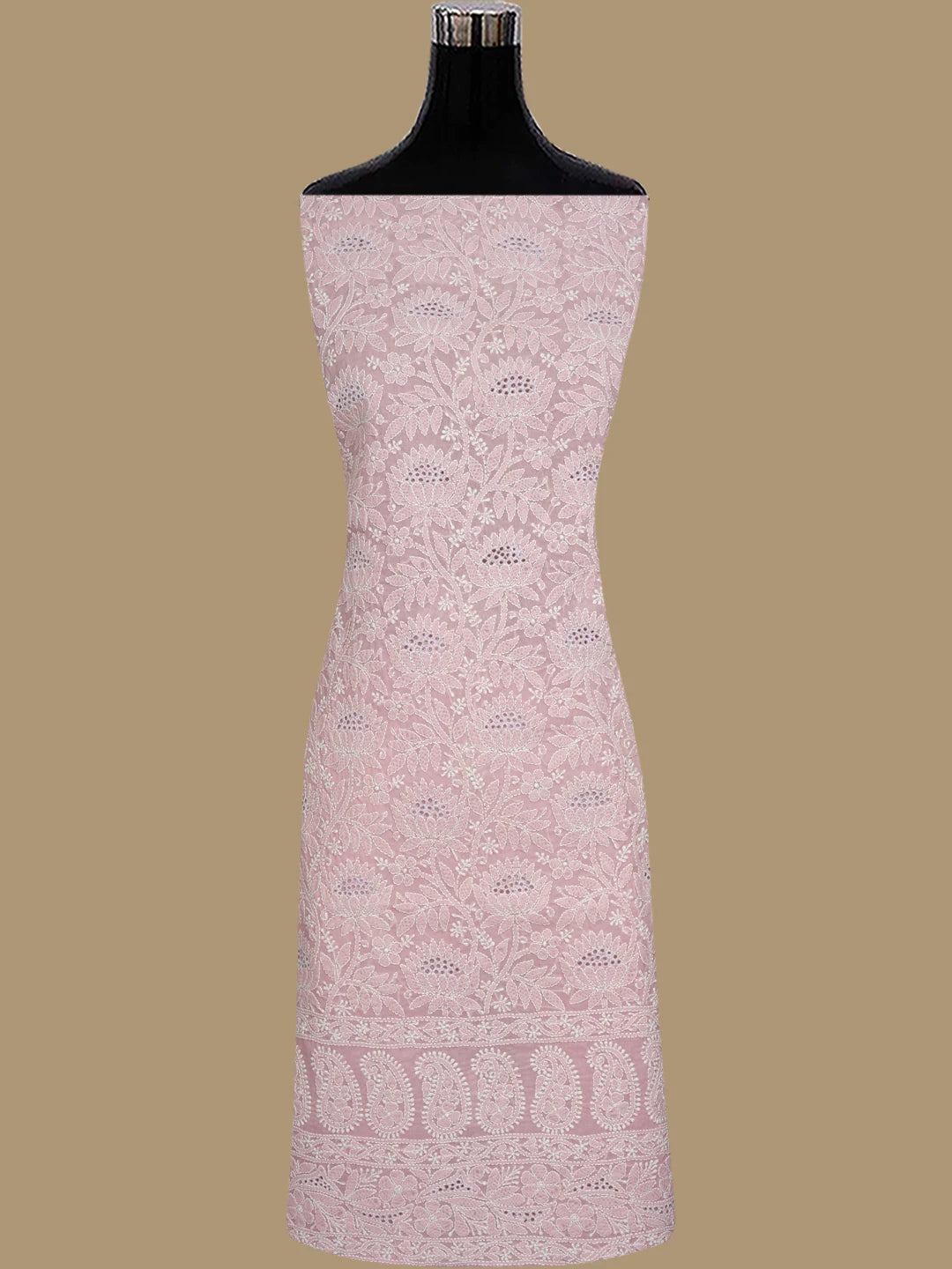 Ada Hand Embroidered Peach Blush Cotton Lucknowi Chikankari Unstitched Suit Piece 01A844694