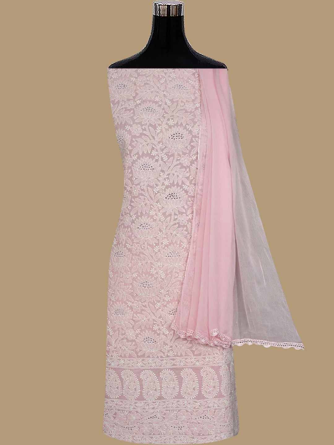 Ada Hand Embroidered Peach Blush Cotton Lucknowi Chikankari Unstitched Suit Piece 01A844694