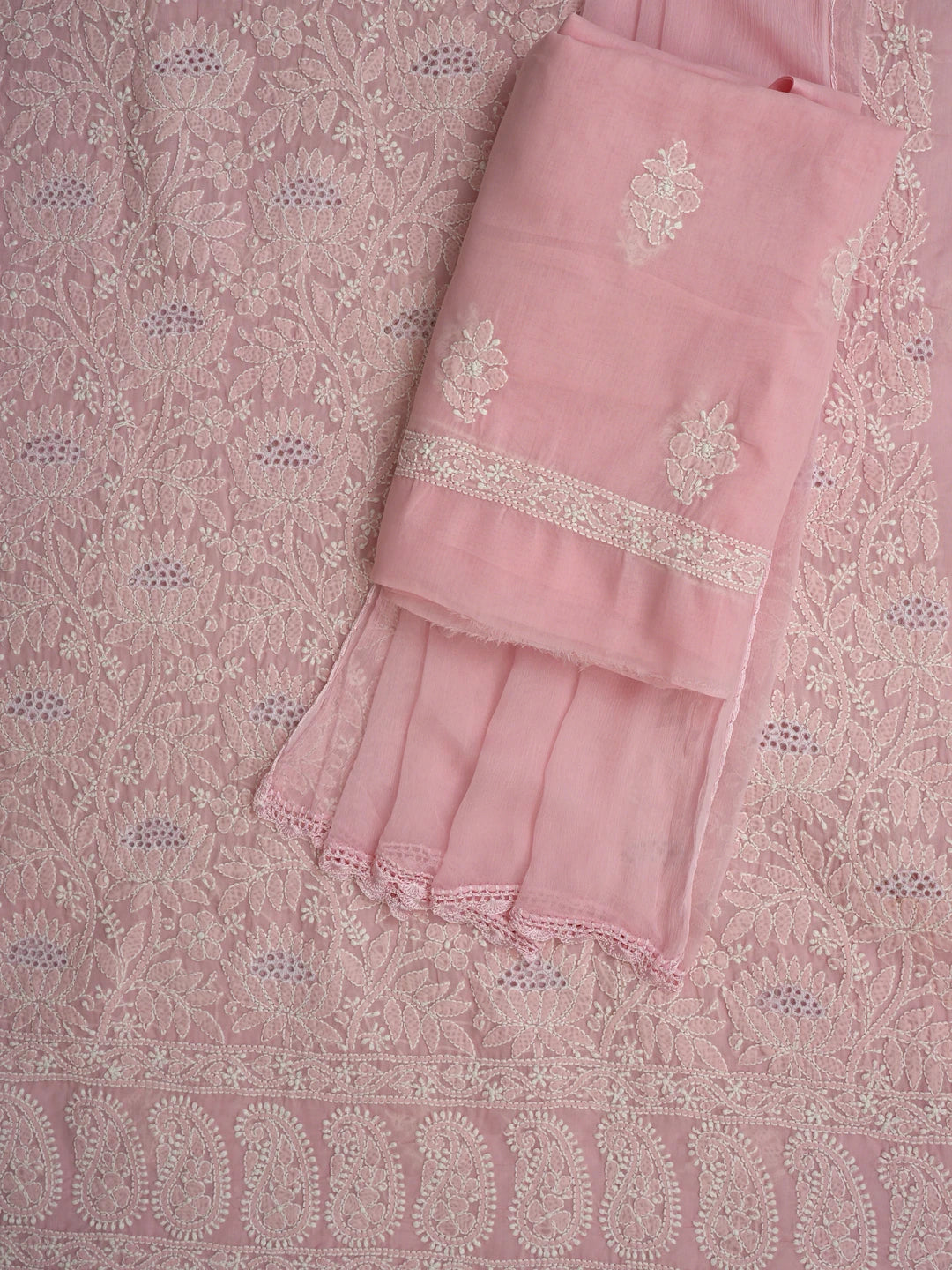 Ada Hand Embroidered Peach Blush Cotton Lucknowi Chikankari Unstitched Suit Piece 01A844694