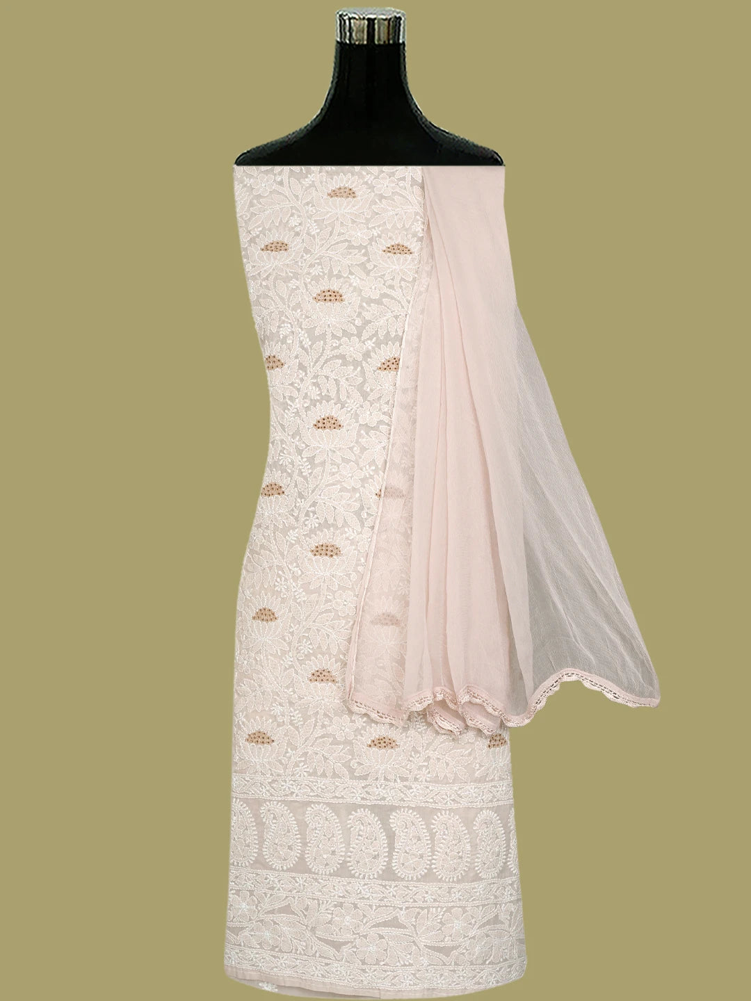 Ada Hand Embroidered Dusty Peach Cotton Lucknowi Chikankari Unstitched Suit Piece 01A844692