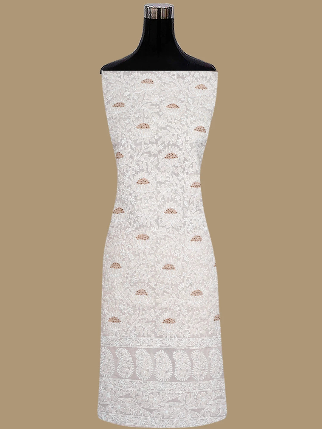 Ada Hand Embroidered Dusty Peach Cotton Lucknowi Chikankari Unstitched Suit Piece 01A844692