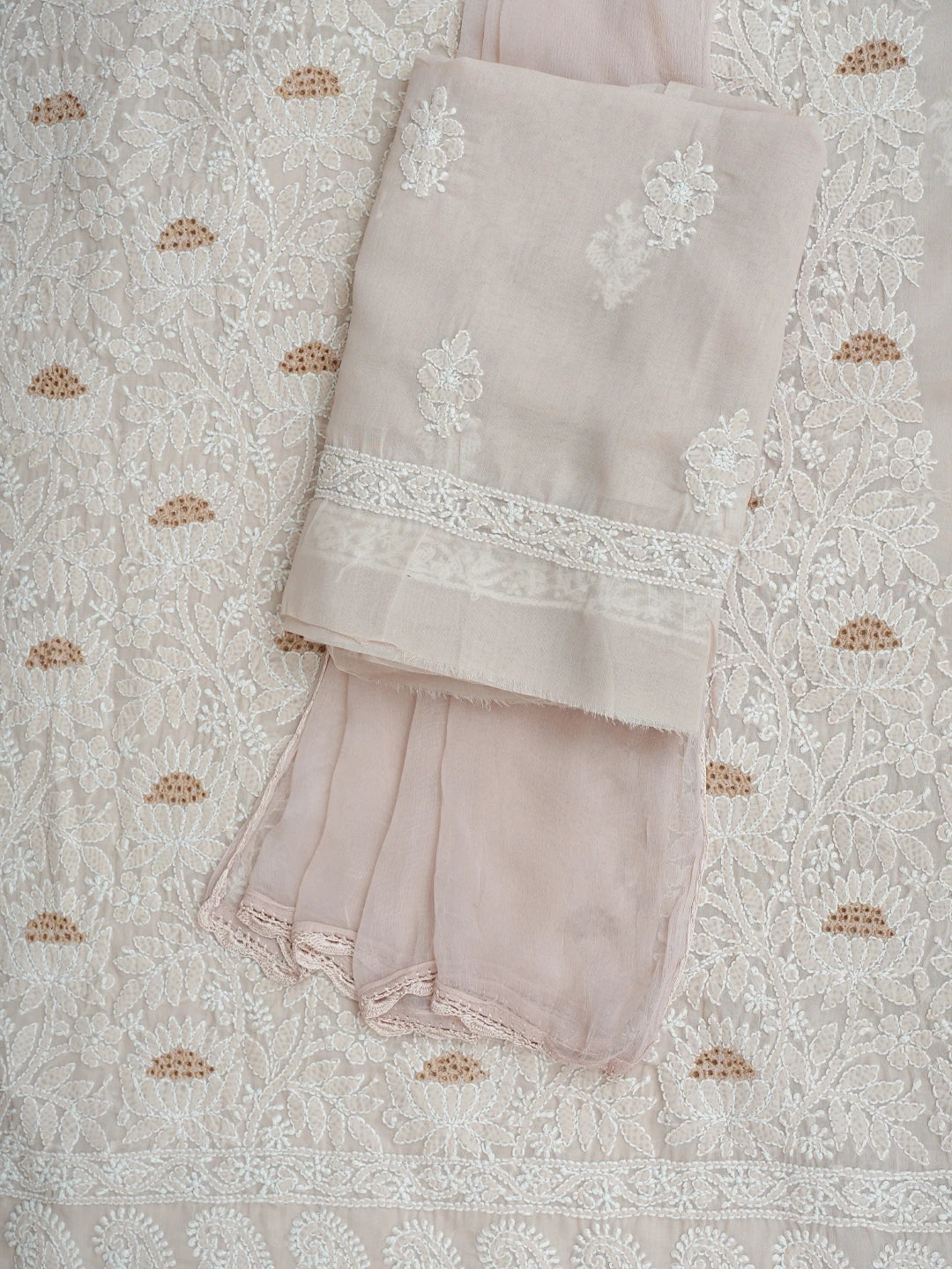 Ada Hand Embroidered Dusty Peach Cotton Lucknowi Chikankari Unstitched Suit Piece 01A844692
