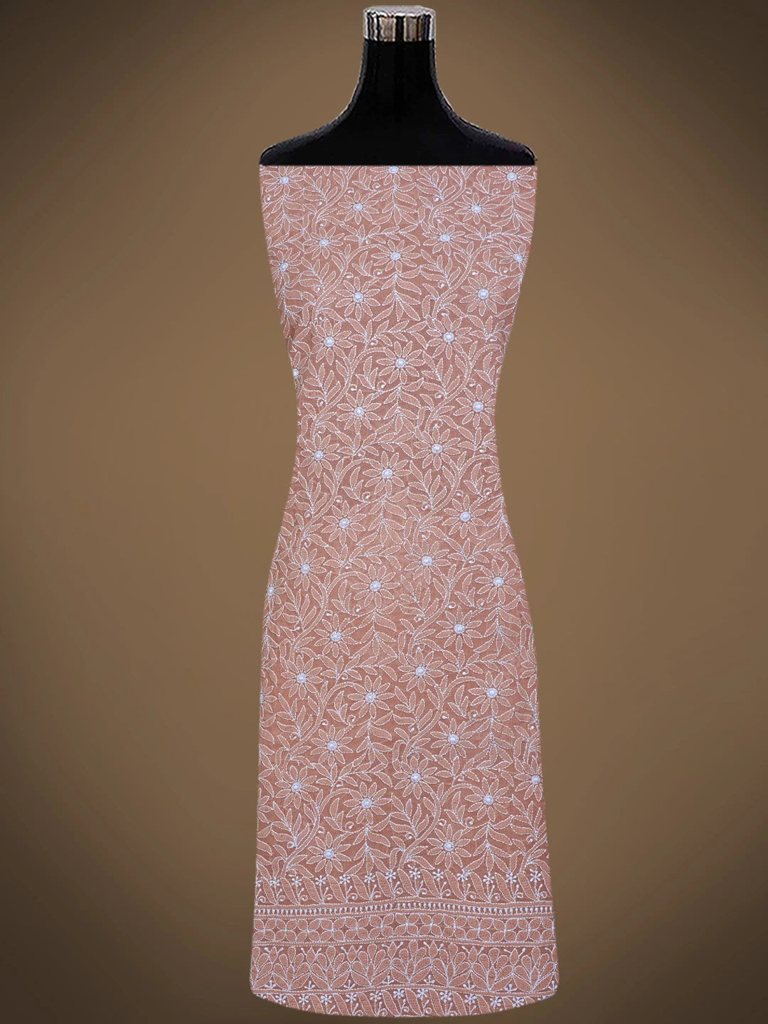 Ada Hand Embroidered Dusty Peach Cotton Lucknowi Chikankari Unstitched Suit Piece 01A844680