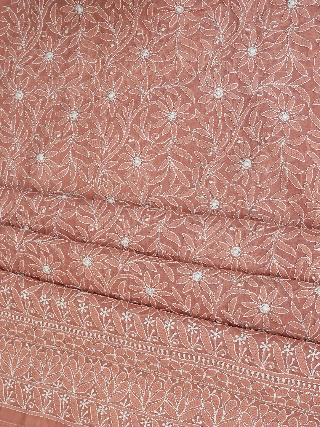 Ada Hand Embroidered Dusty Peach Cotton Lucknowi Chikankari Unstitched Suit Piece 01A844680