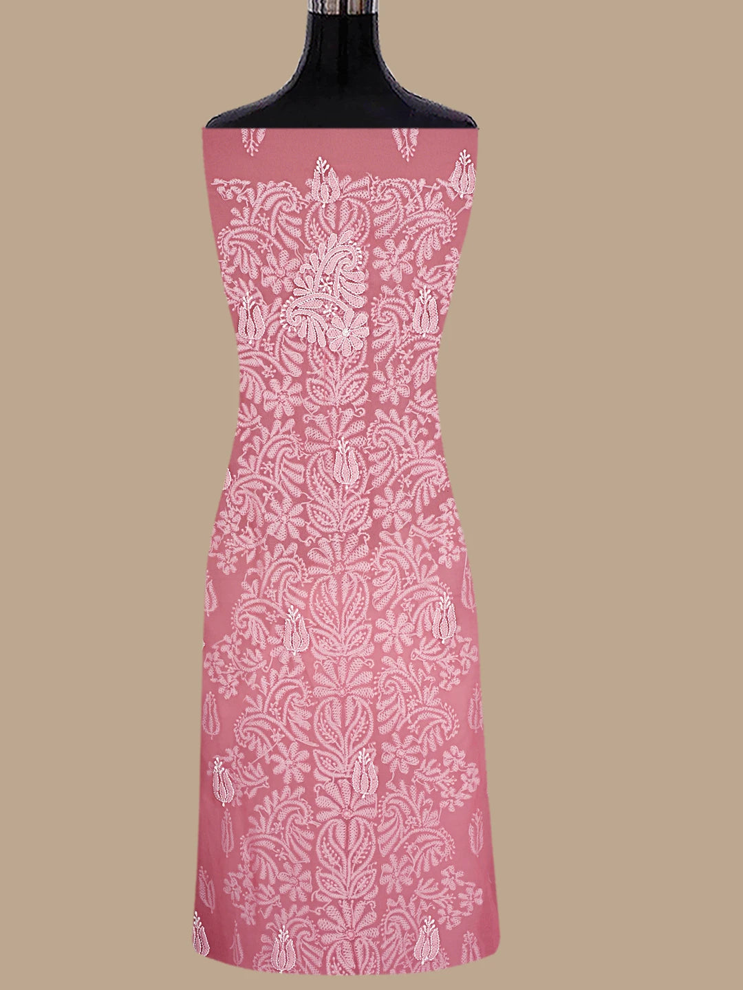 Ada Hand Embroidered Georgia Peach Georgette Lucknowi Chikankari Unstitched Suit Piece 01A843480