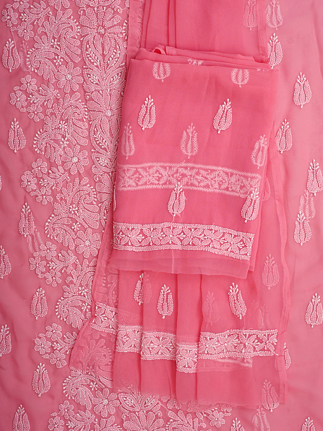 Ada Hand Embroidered Georgia Peach Georgette Lucknowi Chikankari Unstitched Suit Piece 01A843480