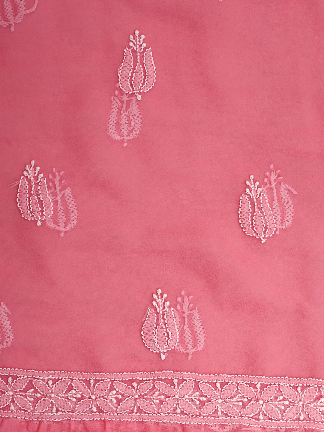 Ada Hand Embroidered Georgia Peach Georgette Lucknowi Chikankari Unstitched Suit Piece 01A843480