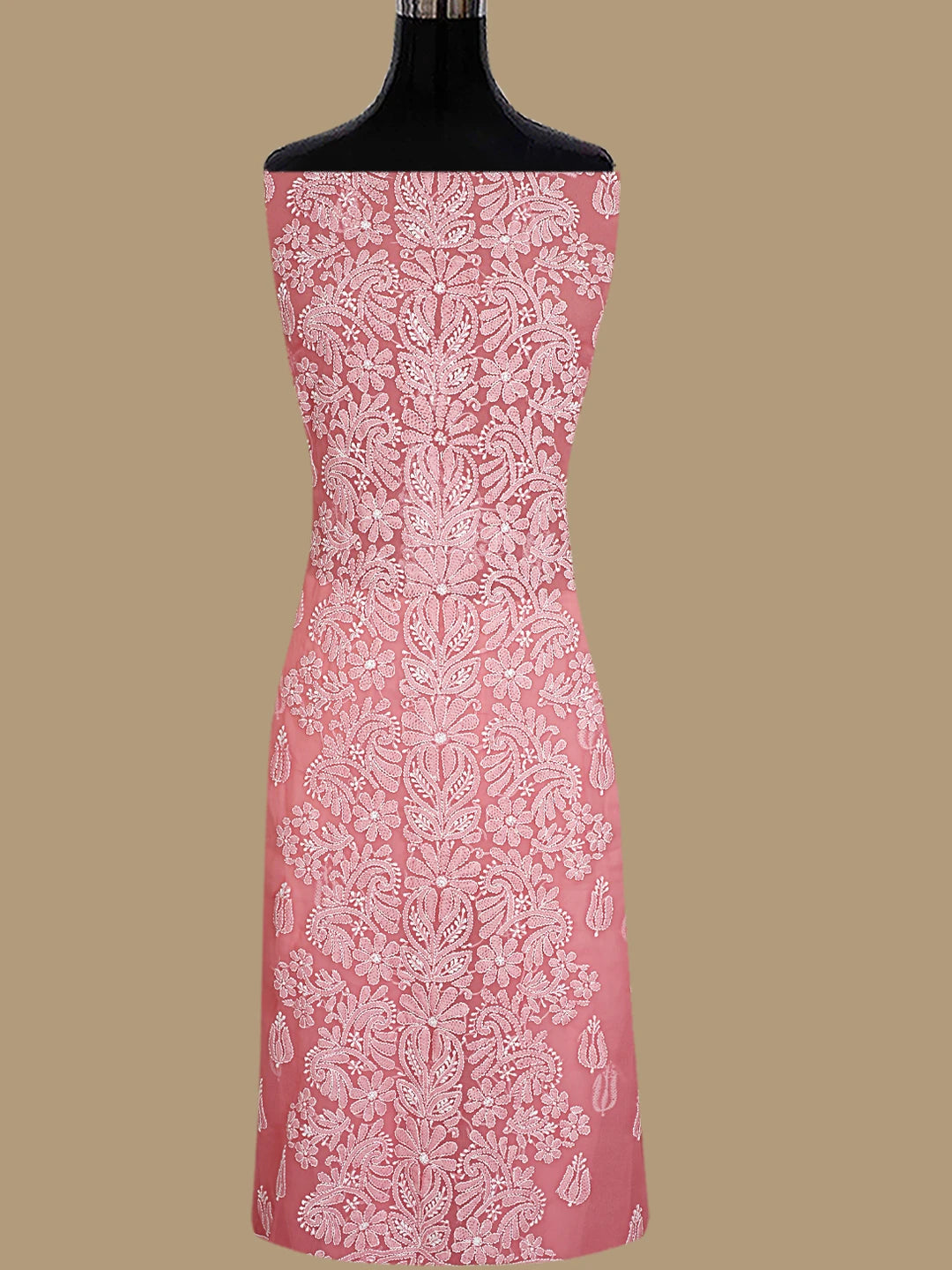 Ada Hand Embroidered Georgia Peach Georgette Lucknowi Chikankari Unstitched Suit Piece 01A843480