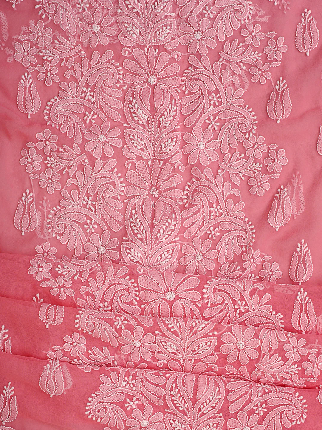 Ada Hand Embroidered Georgia Peach Georgette Lucknowi Chikankari Unstitched Suit Piece 01A843480