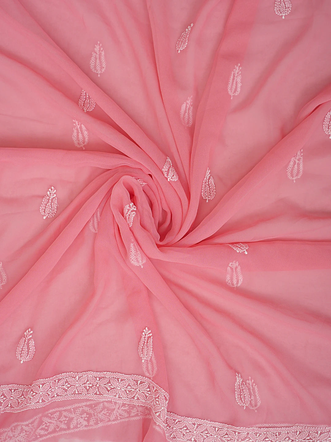 Ada Hand Embroidered Georgia Peach Georgette Lucknowi Chikankari Unstitched Suit Piece 01A843480