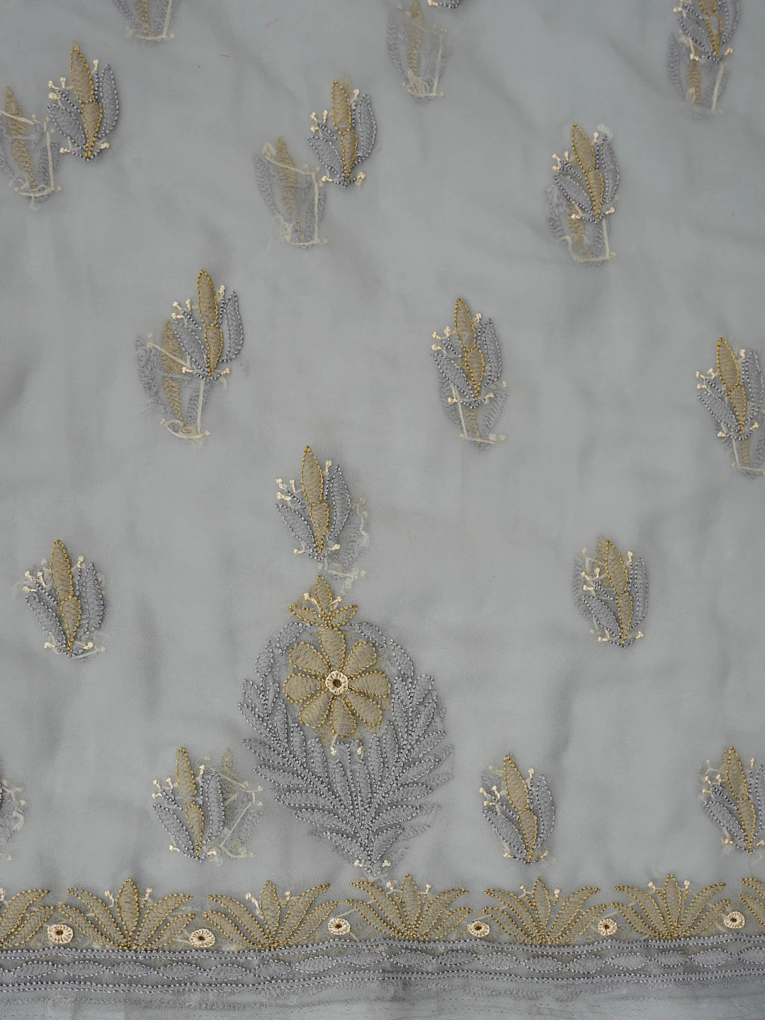 Ada Hand Embroidered Grey Georgette Lucknowi Chikankari Unstitched Suit Piece 01A833128