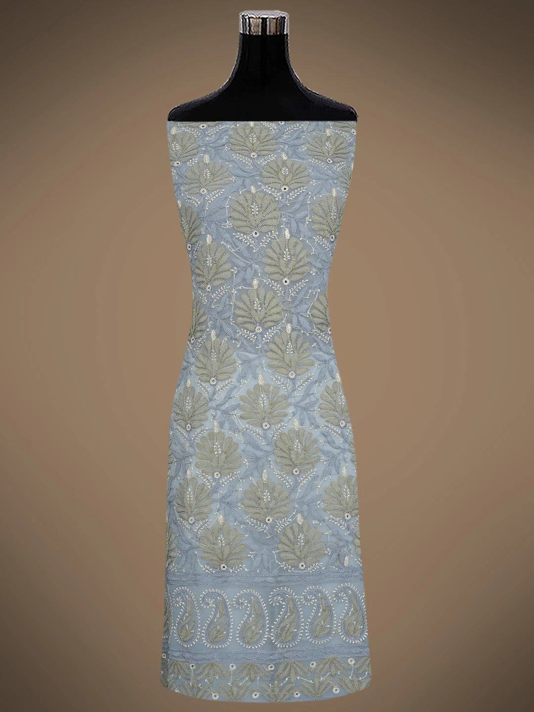 Ada Hand Embroidered Grey Georgette Lucknowi Chikankari Unstitched Suit Piece 01A833128