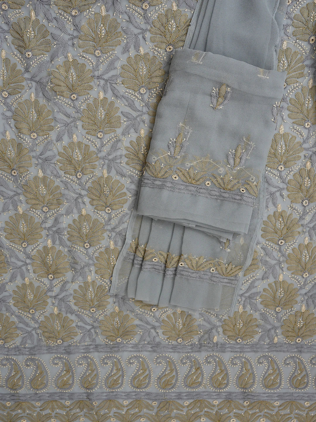 Ada Hand Embroidered Grey Georgette Lucknowi Chikankari Unstitched Suit Piece 01A833128