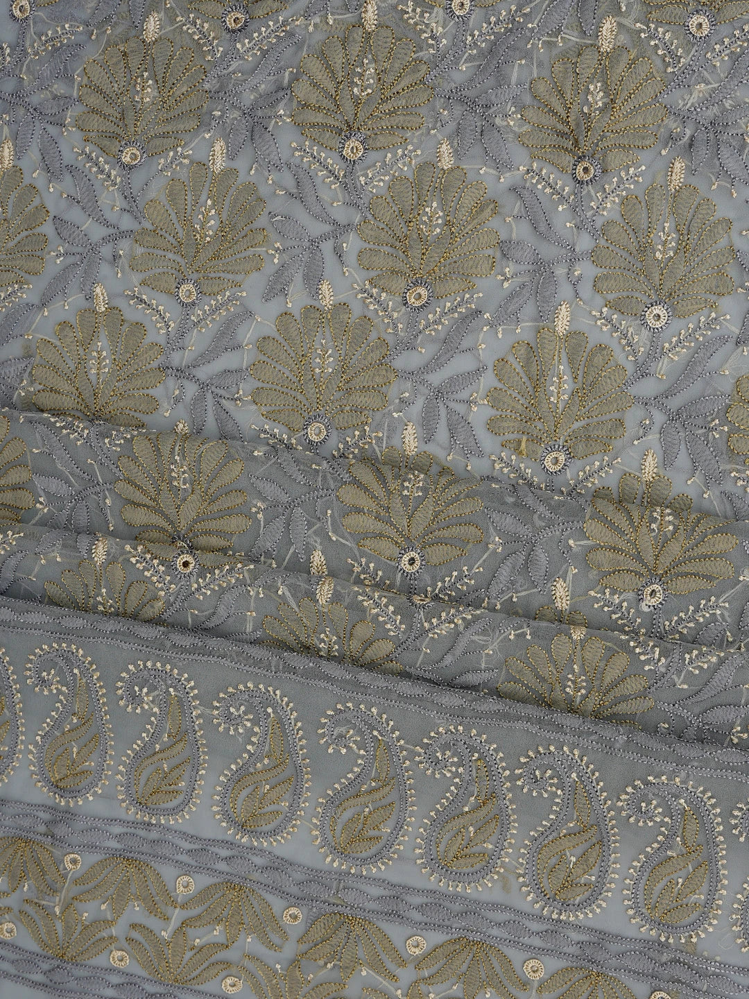 Ada Hand Embroidered Grey Georgette Lucknowi Chikankari Unstitched Suit Piece 01A833128