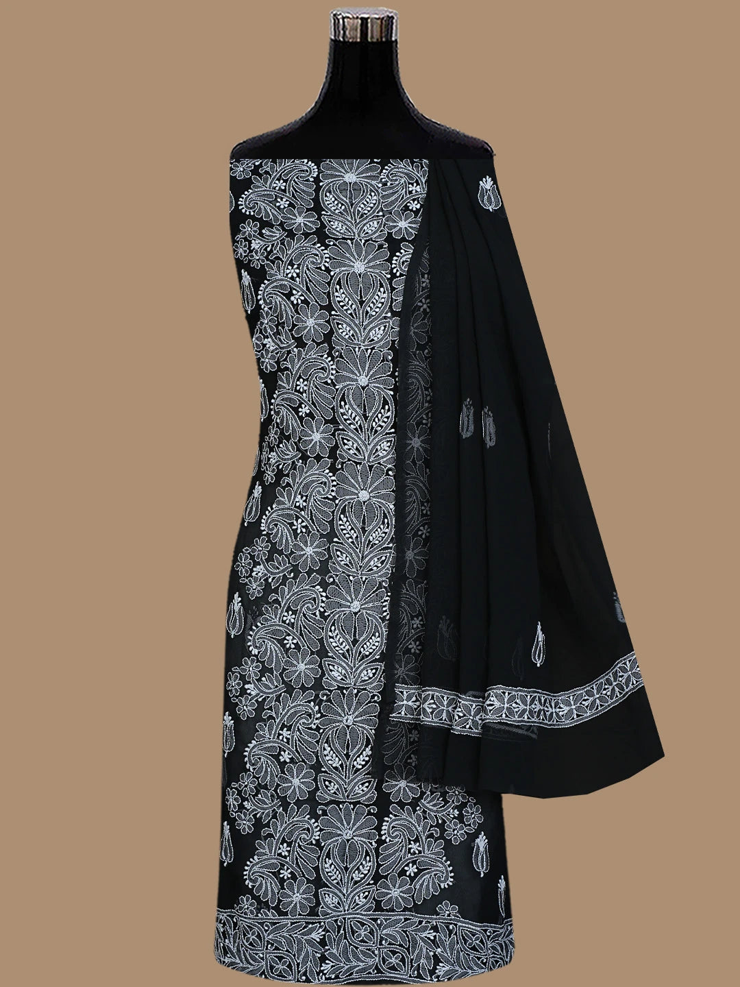 Ada Hand Embroidered Black Georgette Lucknowi Chikankari Unstitched Suit Piece 01A843442