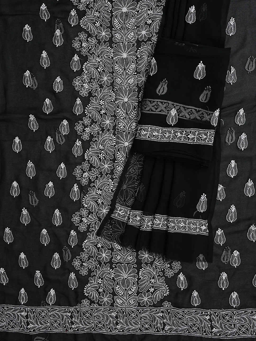Ada Hand Embroidered Black Georgette Lucknowi Chikankari Unstitched Suit Piece 01A843442