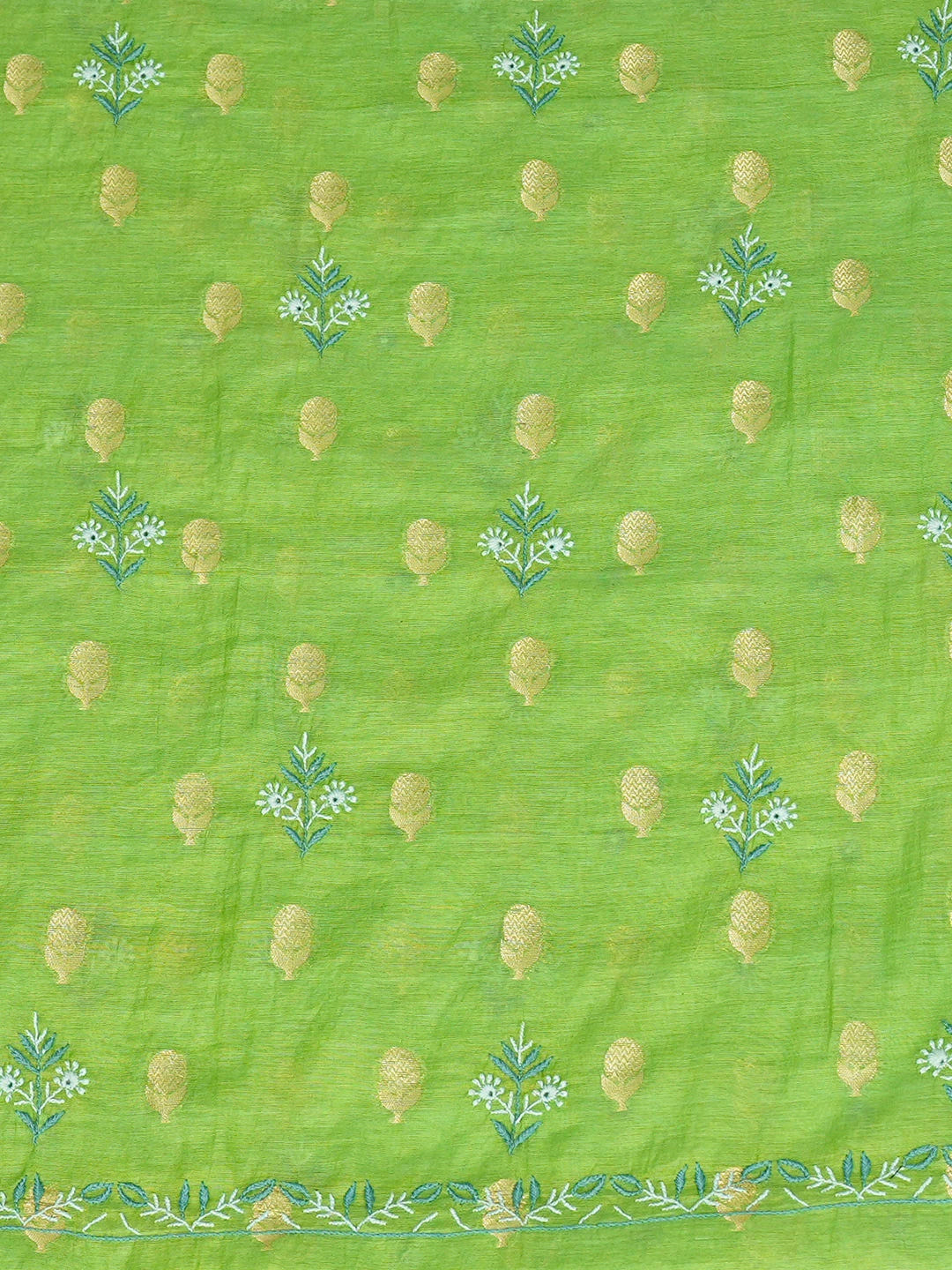 Ada Hand Embroidered Green Chanderi Lucknowi Chikankari Unstitched Suit Piece 01A313761