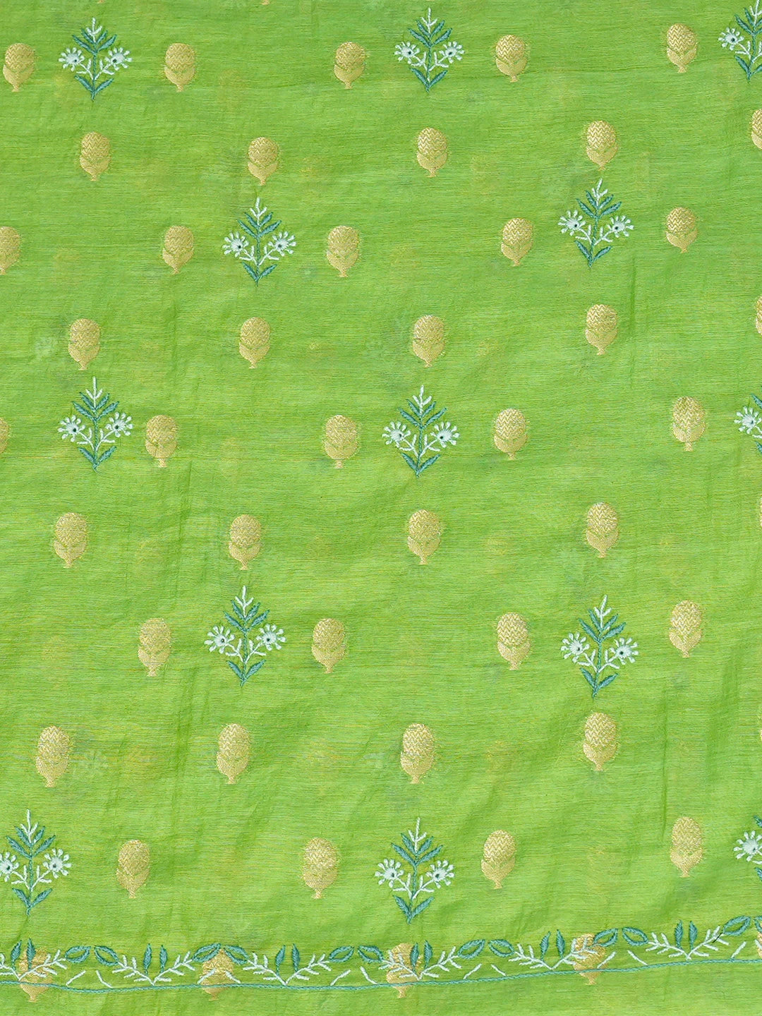 Ada Hand Embroidered Green Chanderi Lucknowi Chikankari Unstitched Suit Piece 01A313761