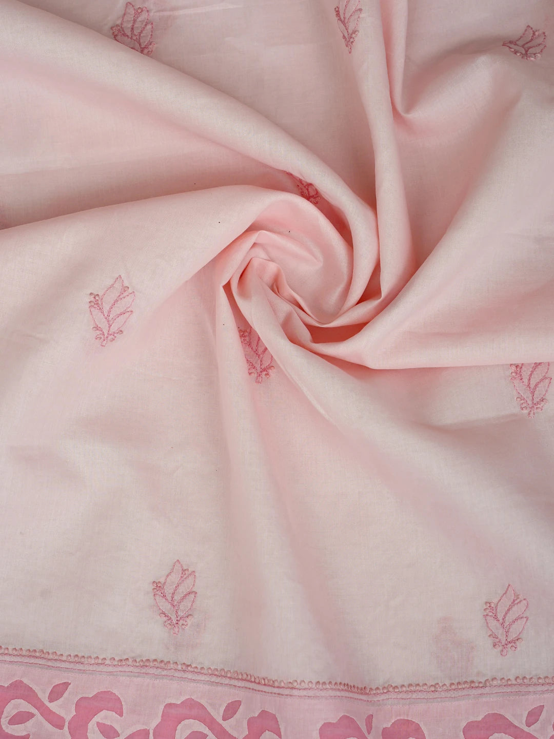 Ada Hand Embroidered Carrot Pink Cotton Lucknowi Chikankari Unstitched Suit Piece 01A845209