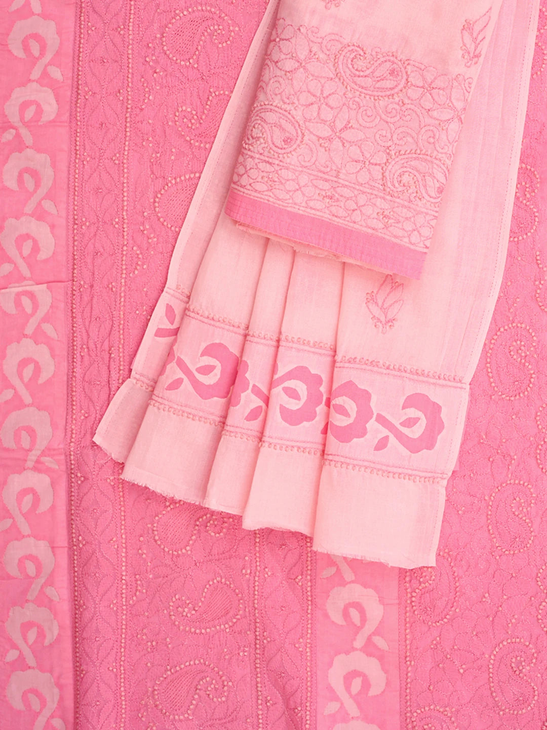 Ada Hand Embroidered Carrot Pink Cotton Lucknowi Chikankari Unstitched Suit Piece 01A845209
