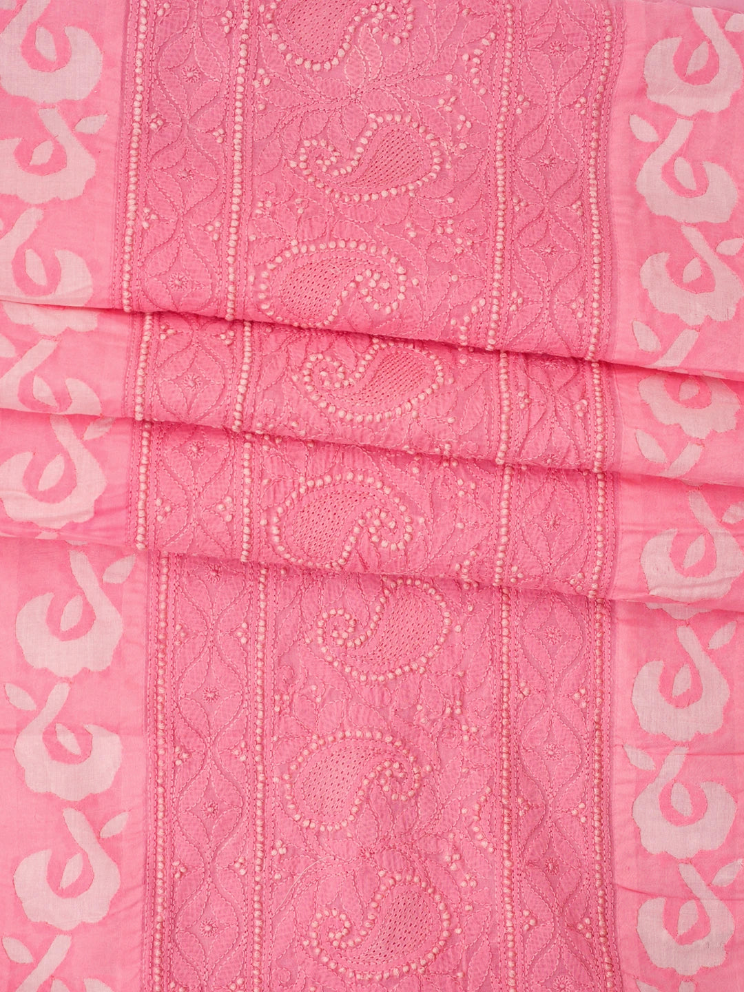 Ada Hand Embroidered Carrot Pink Cotton Lucknowi Chikankari Unstitched Suit Piece 01A845209