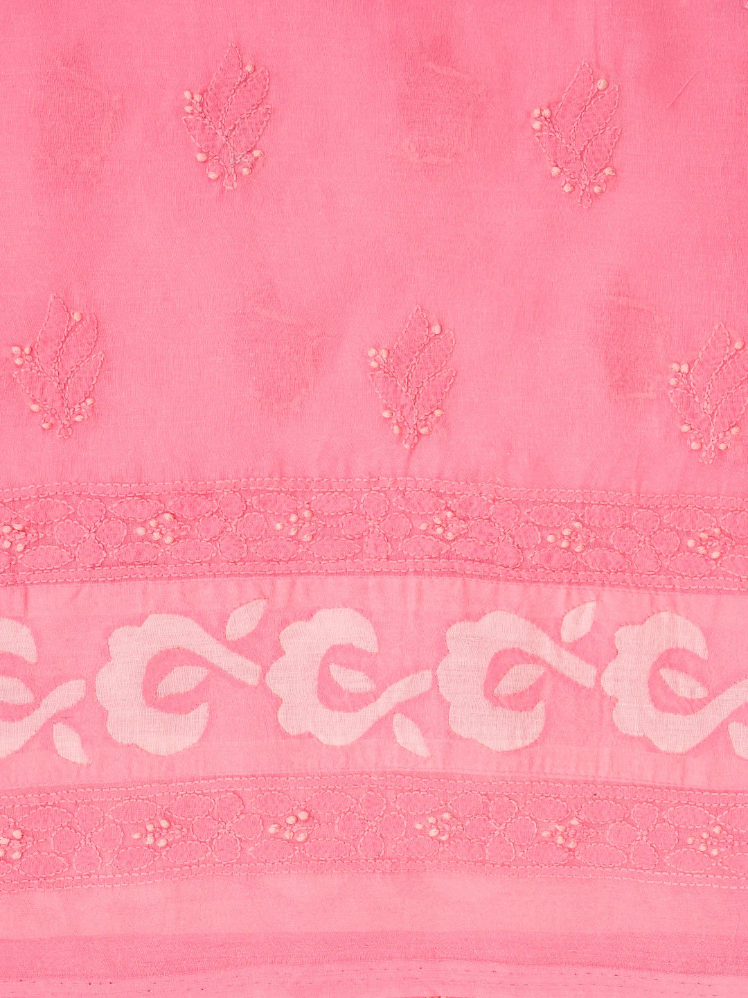 Ada Hand Embroidered Carrot Pink Cotton Lucknowi Chikankari Unstitched Suit Piece 01A845209