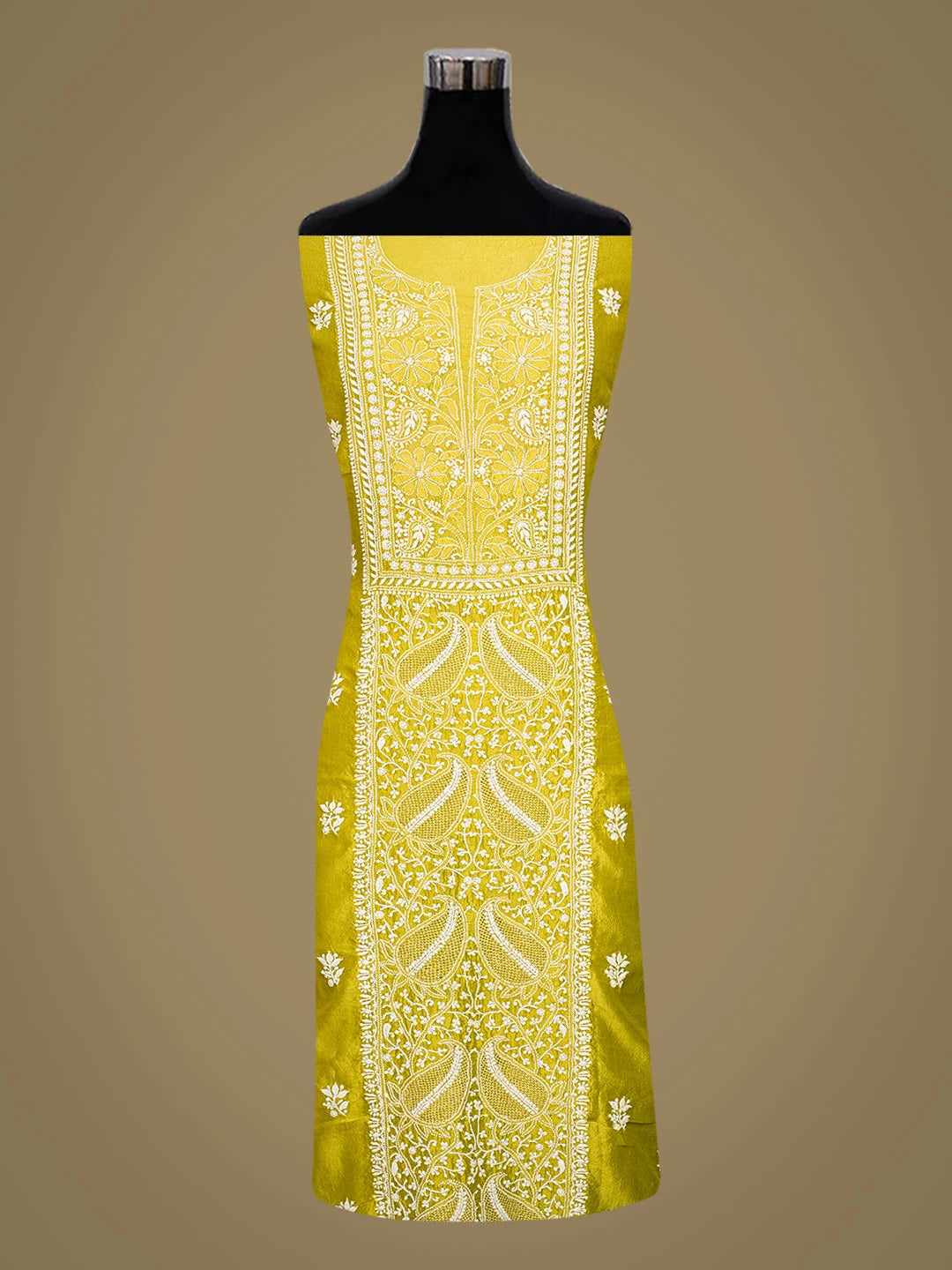 Ada Hand Embroidered Green Silk Lucknowi Chikankari Unstitched Kurta Dupatta Set 01A580706
