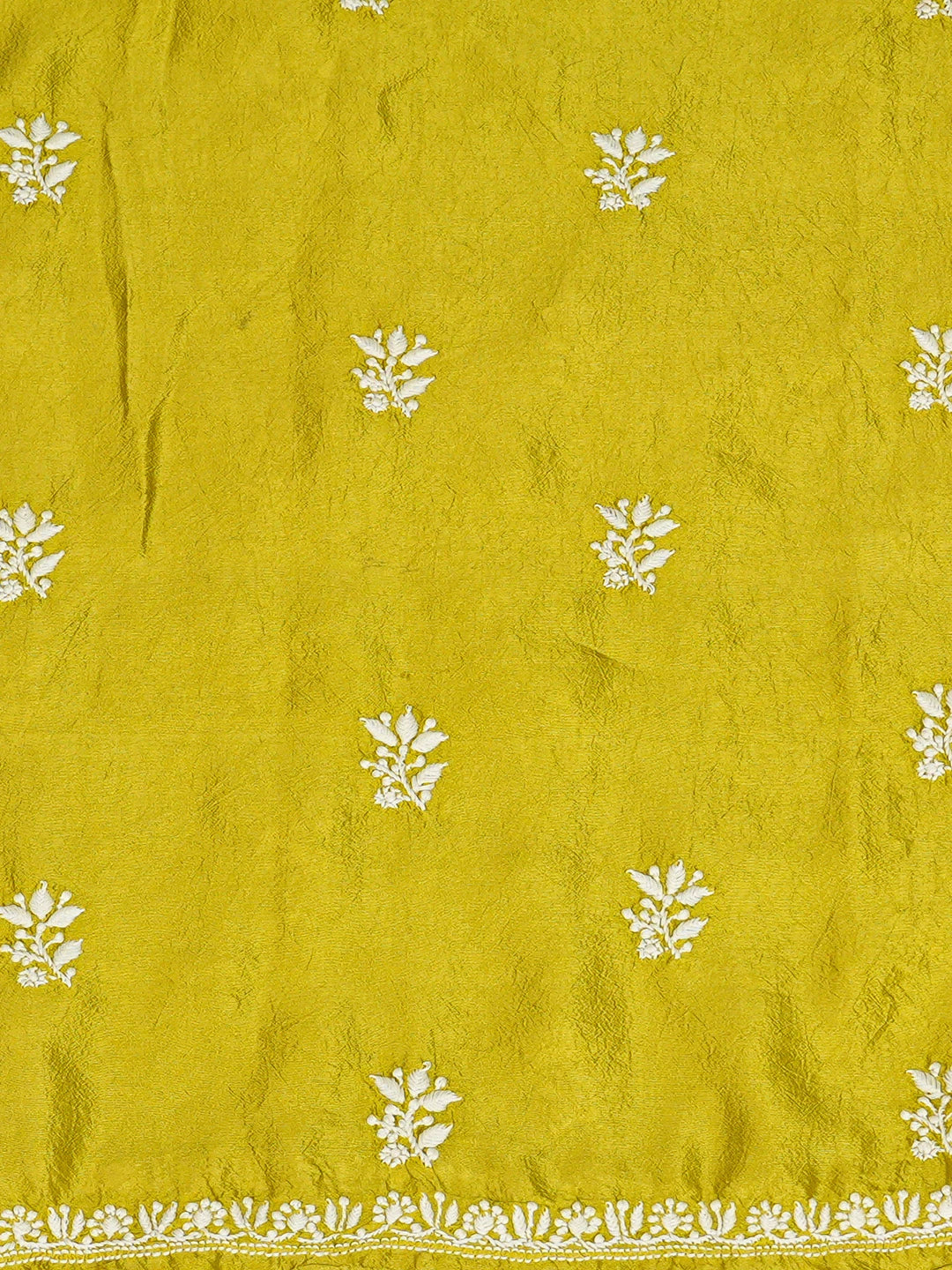 Ada Hand Embroidered Green Silk Lucknowi Chikankari Unstitched Kurta Dupatta Set 01A580706