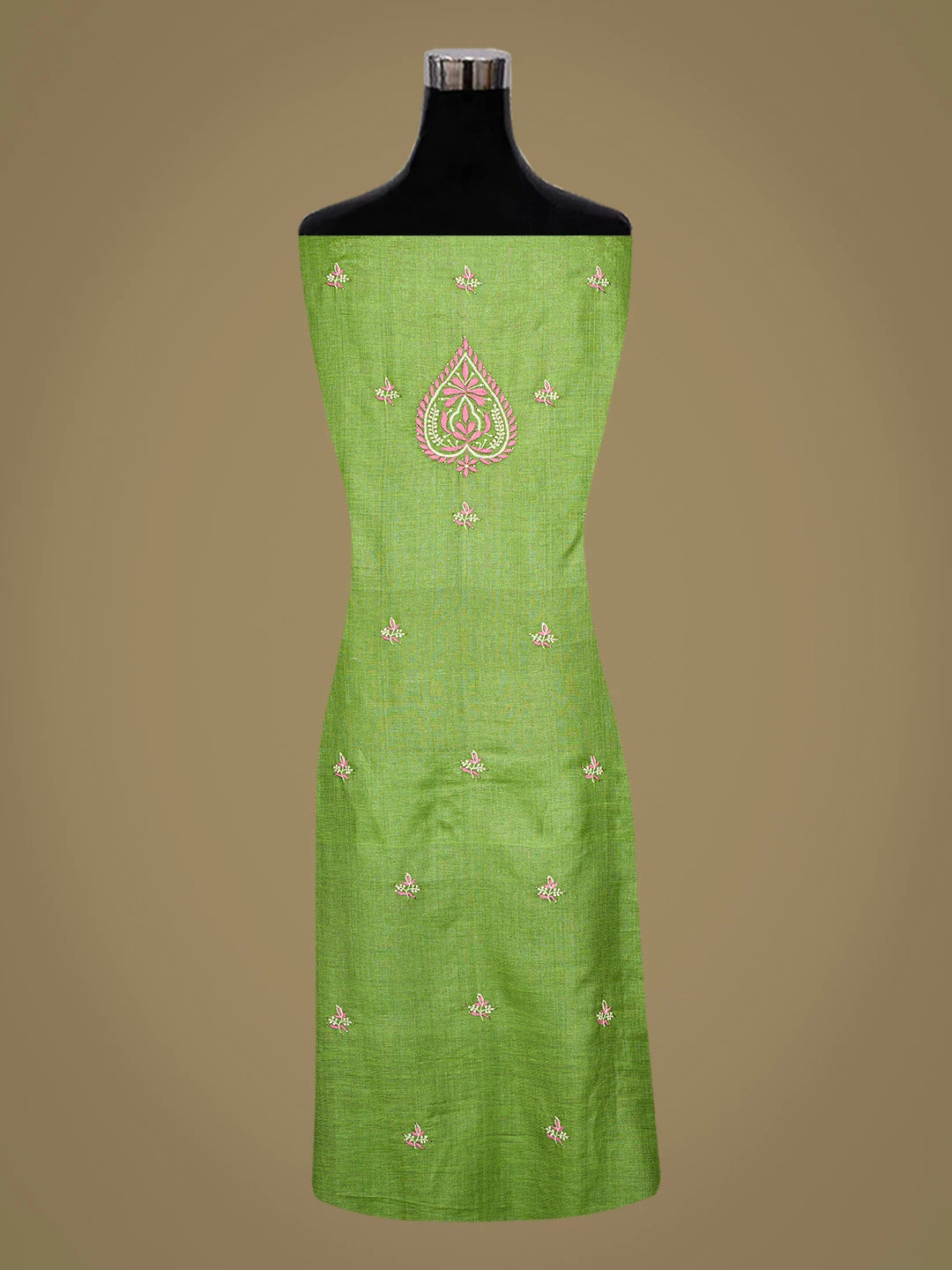 Ada Hand Embroidered Green Silk Lucknowi Chikankari Unstitched Suit Piece With Mukaish Work 01A493228