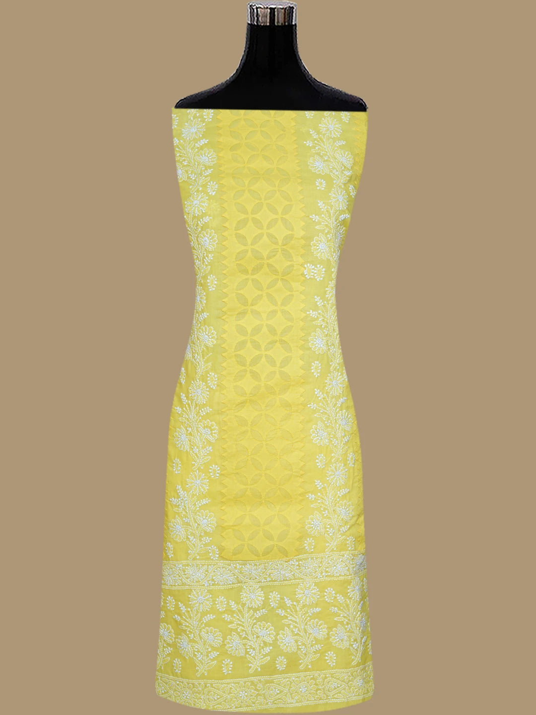 Ada Hand Embroidered Yellow Cotton Lucknowi Chikankari Unstitched Suit Piece 01A844676