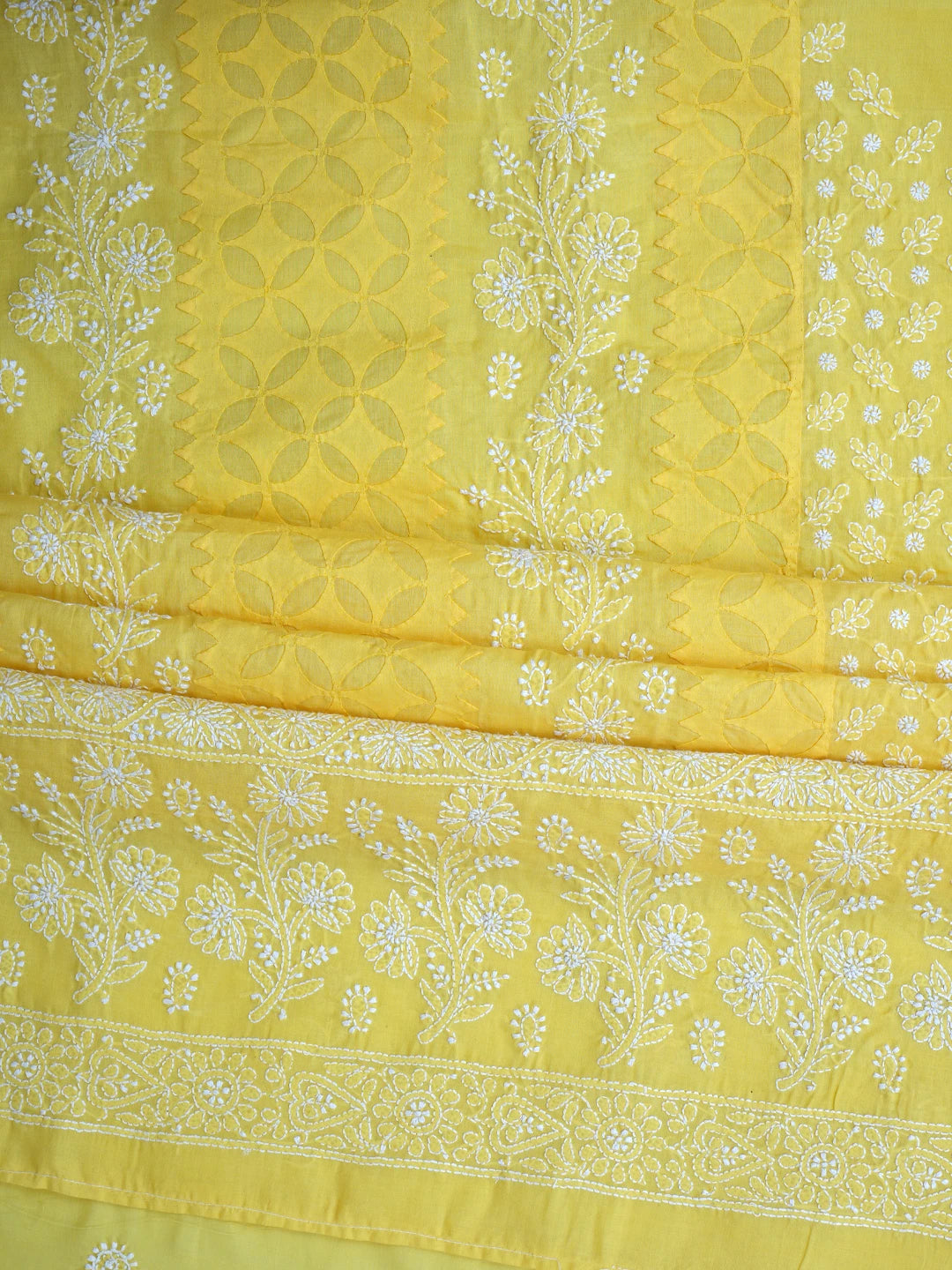 Ada Hand Embroidered Yellow Cotton Lucknowi Chikankari Unstitched Suit Piece 01A844676
