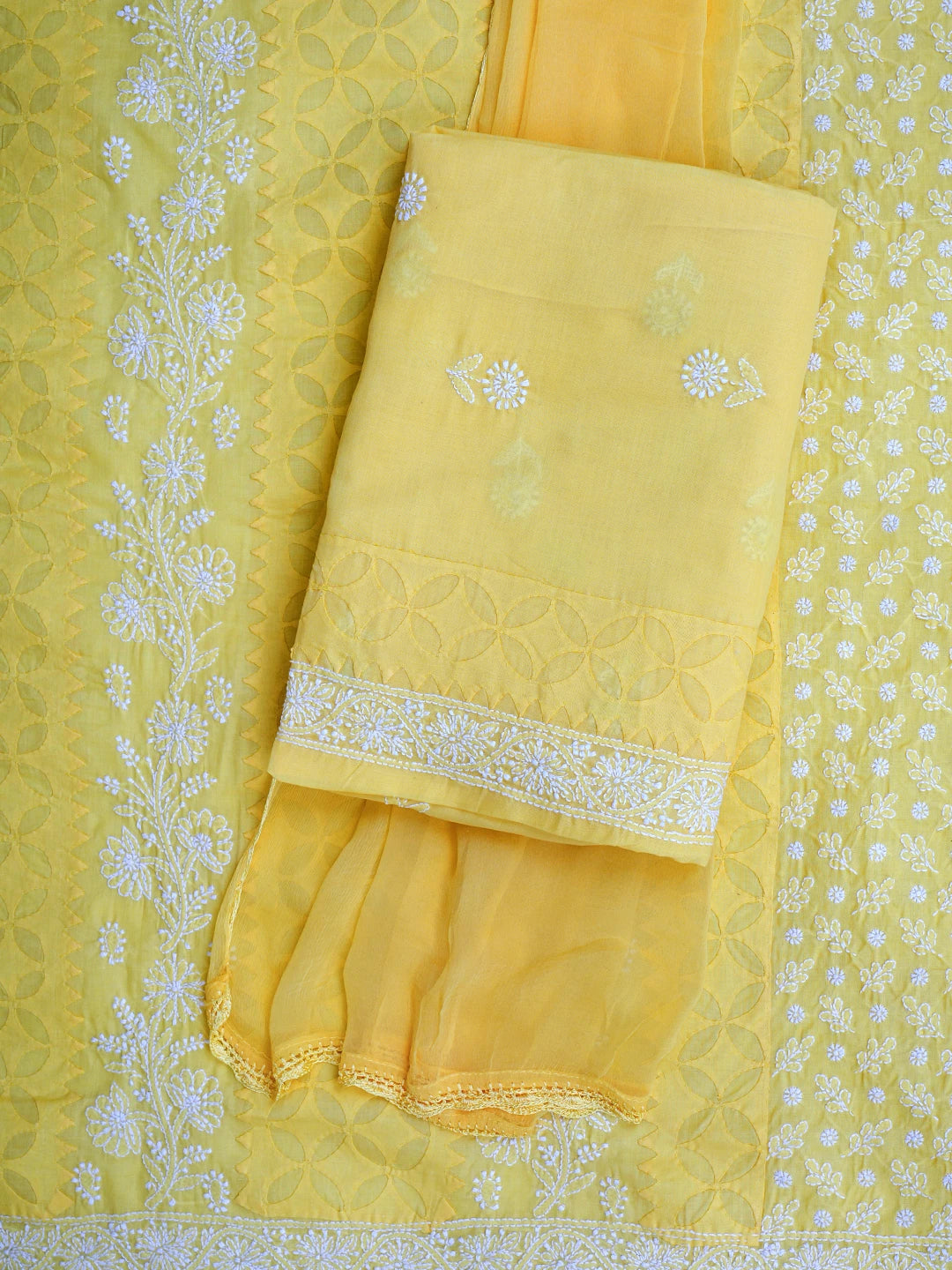 Ada Hand Embroidered Yellow Cotton Lucknowi Chikankari Unstitched Suit Piece 01A844676