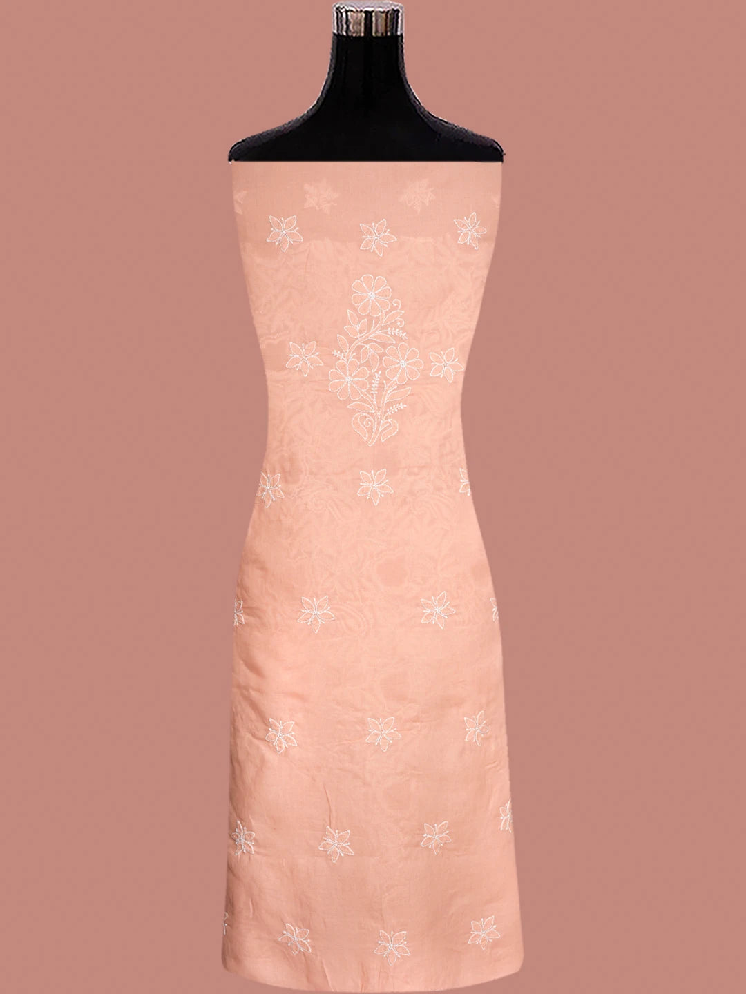 Ada Hand Embroidered Creamy Peach Cotton Lucknowi Chikankari Unstitched Suit Piece 01A844691