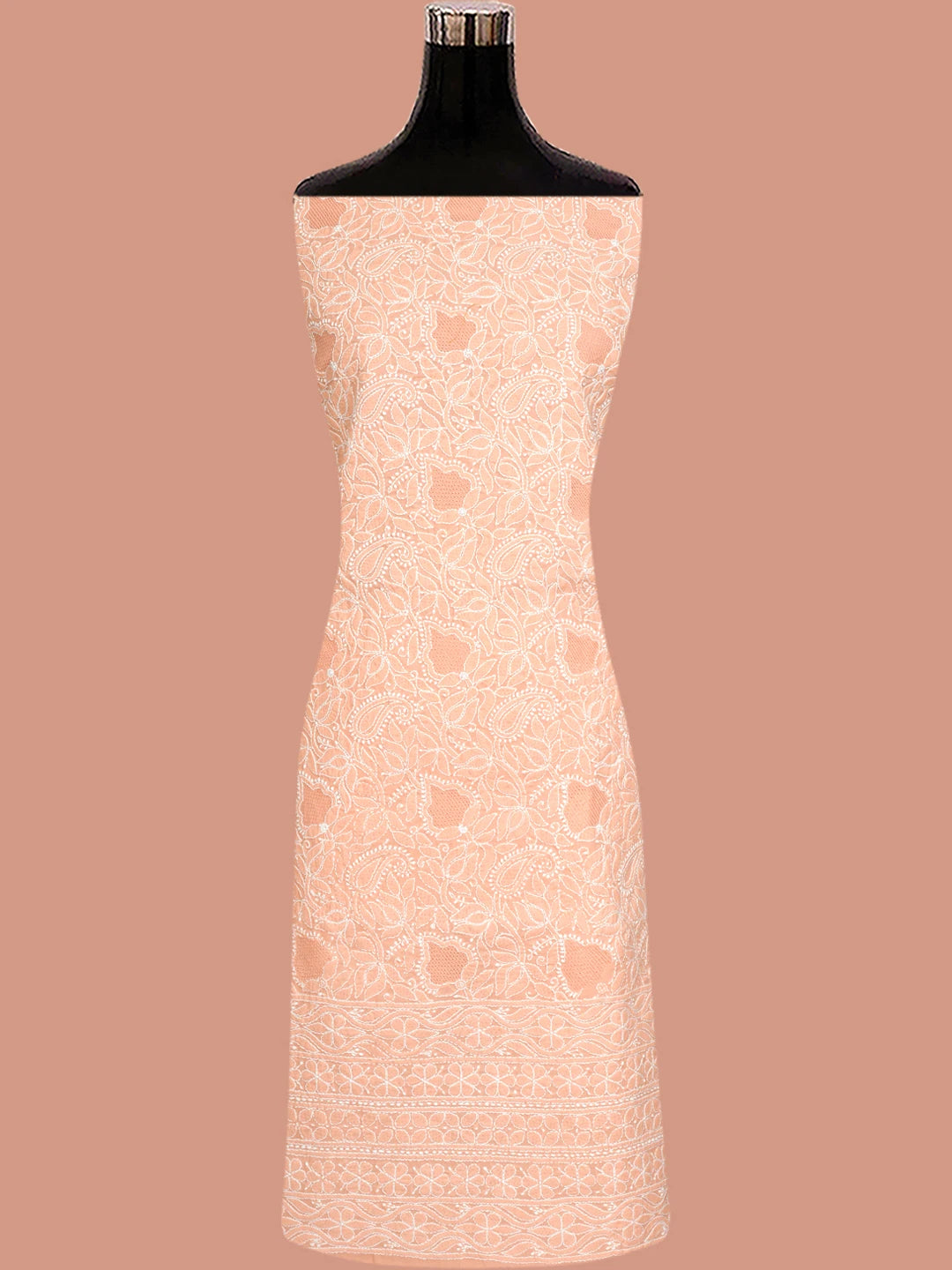 Ada Hand Embroidered Creamy Peach Cotton Lucknowi Chikankari Unstitched Suit Piece 01A844691