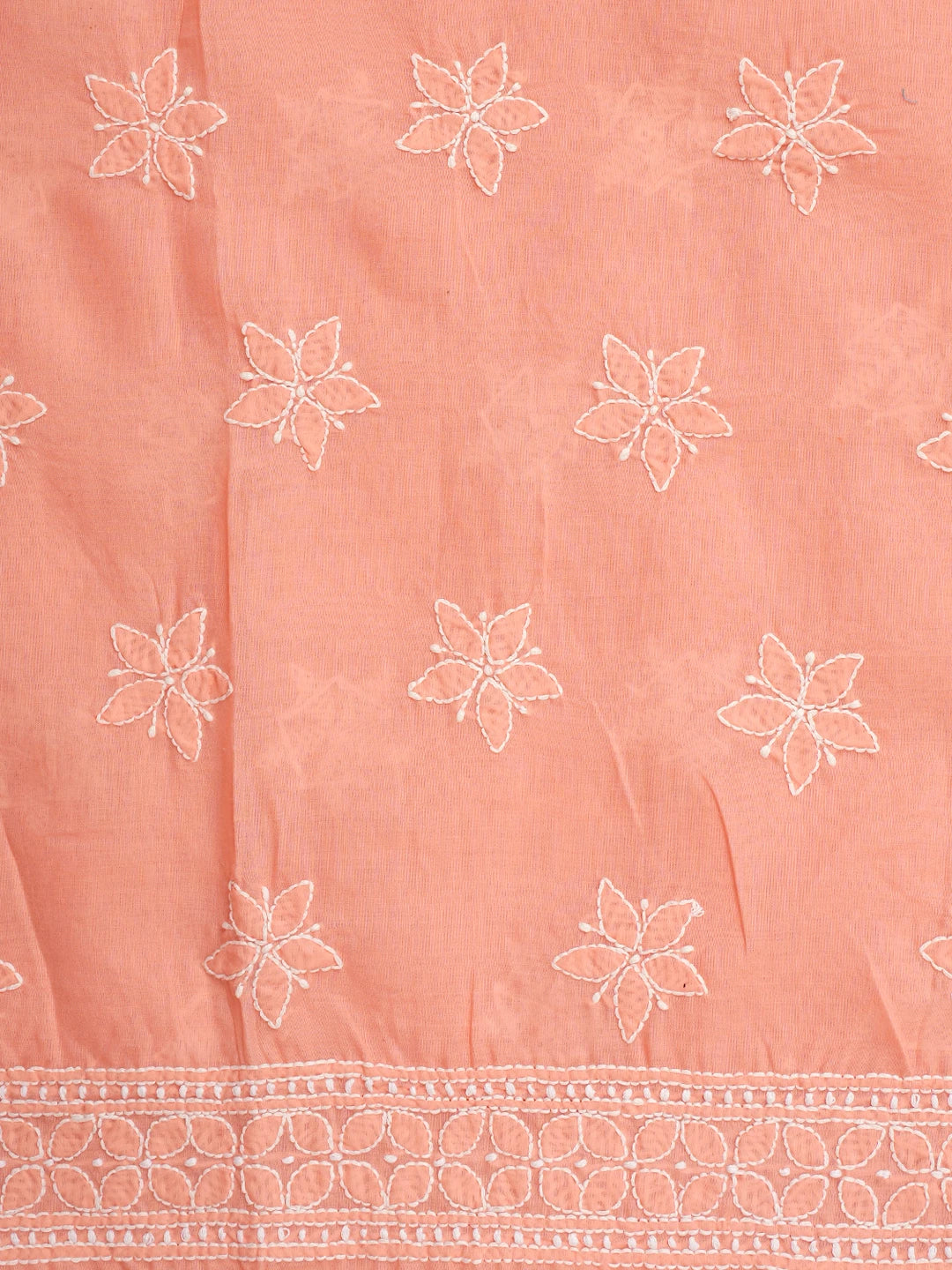 Ada Hand Embroidered Creamy Peach Cotton Lucknowi Chikankari Unstitched Suit Piece 01A844691