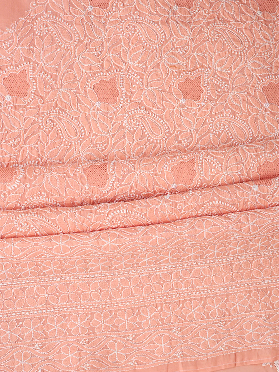 Ada Hand Embroidered Creamy Peach Cotton Lucknowi Chikankari Unstitched Suit Piece 01A844691