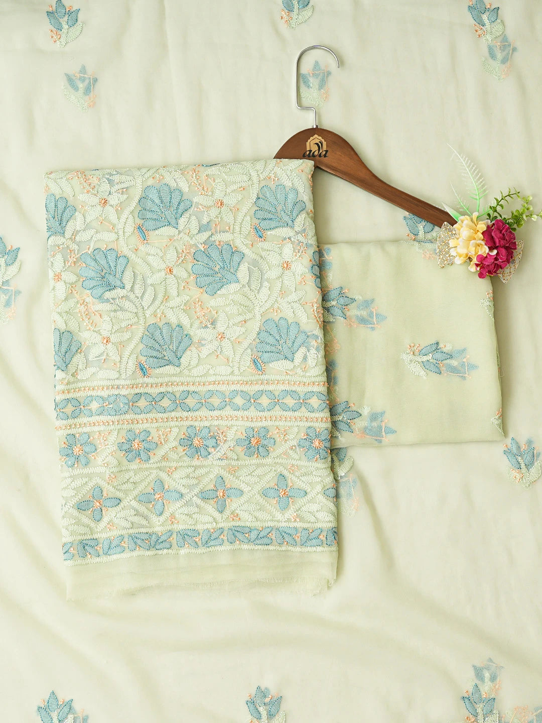 Ada Hand Embroidered Lime Green Georgette Lucknowi Chikankari Unstitched Suit Piece 01A845192