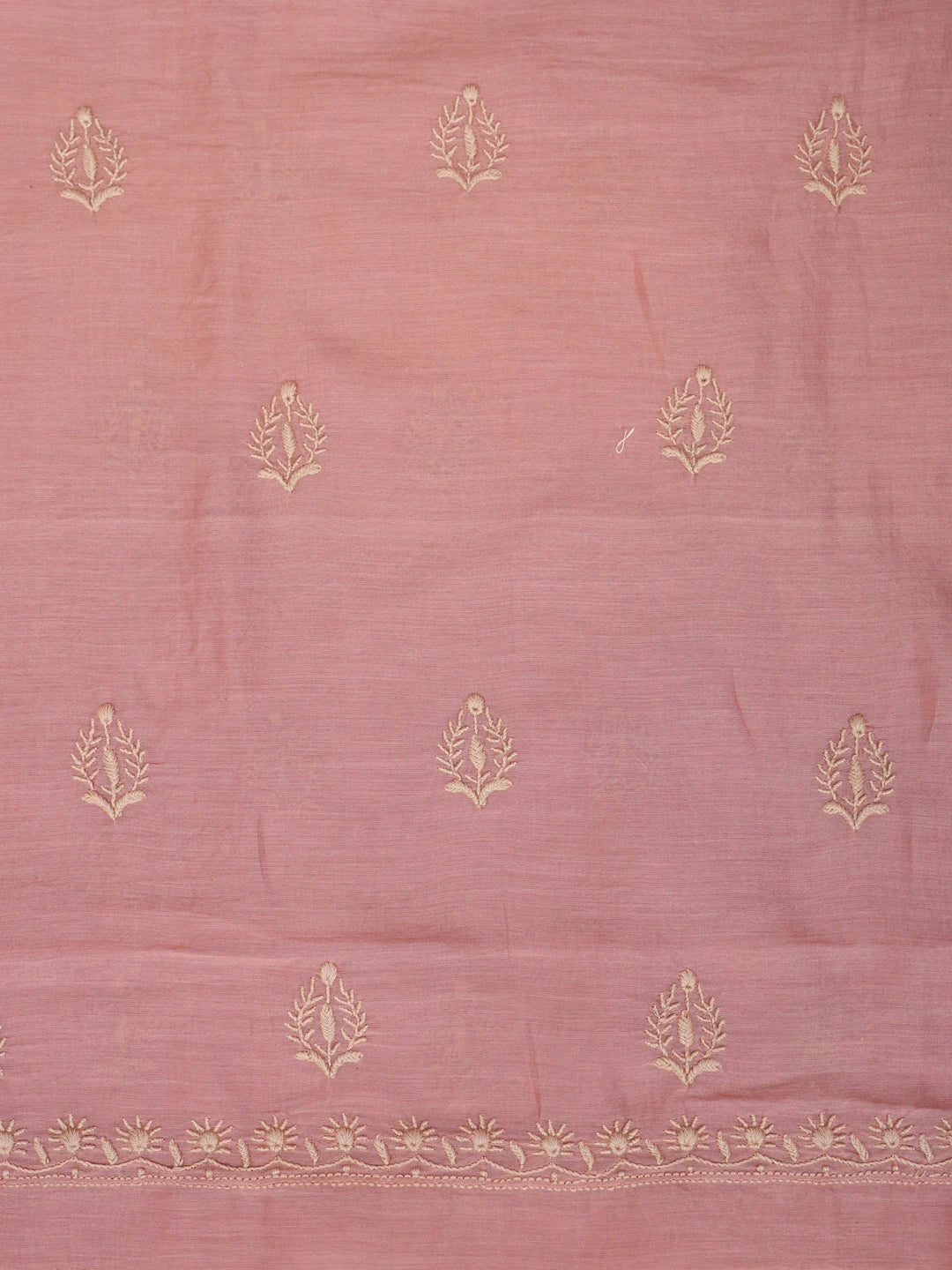 Ada Hand Embroidered Dusty Peach Chanderi Lucknowi Chikankari Unstitched Kurta Dupatta Set 01A837351