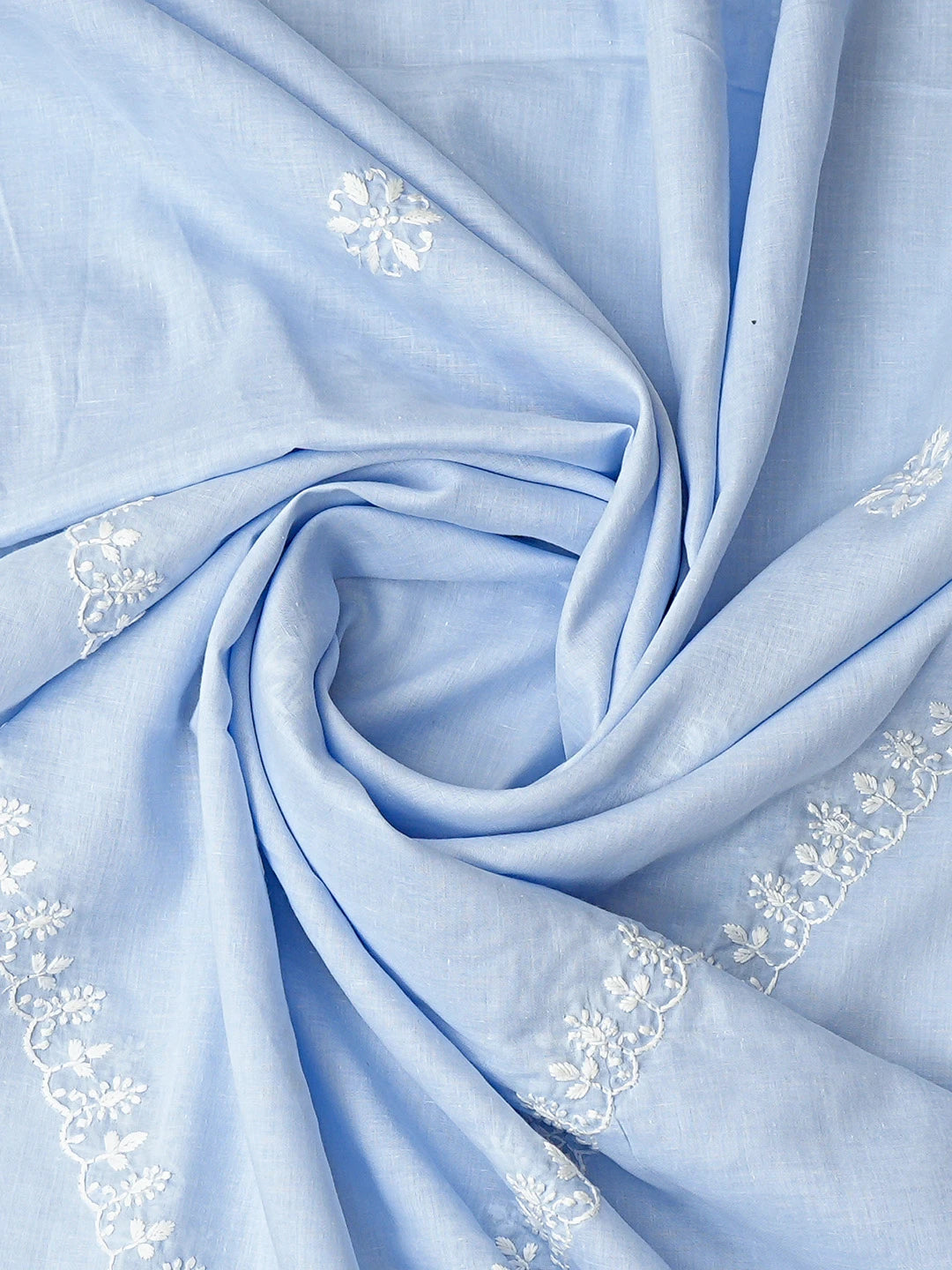 Ada Hand Embroidered Blue Cotton Lucknowi Chikankari Semi-Stitched Kurta Dupatta Set 01A832337