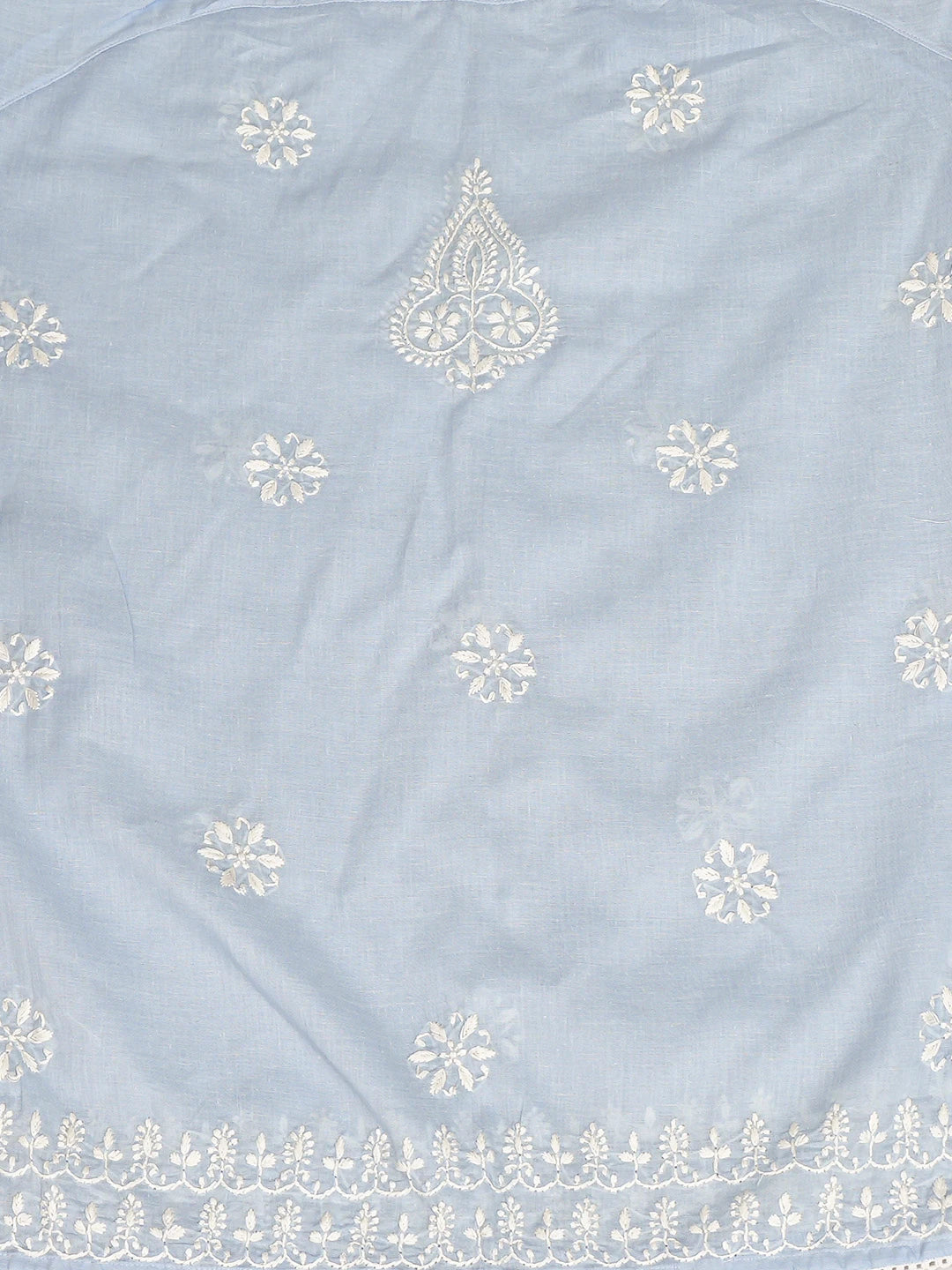Ada Hand Embroidered Blue Cotton Lucknowi Chikankari Semi-Stitched Kurta Dupatta Set 01A832337
